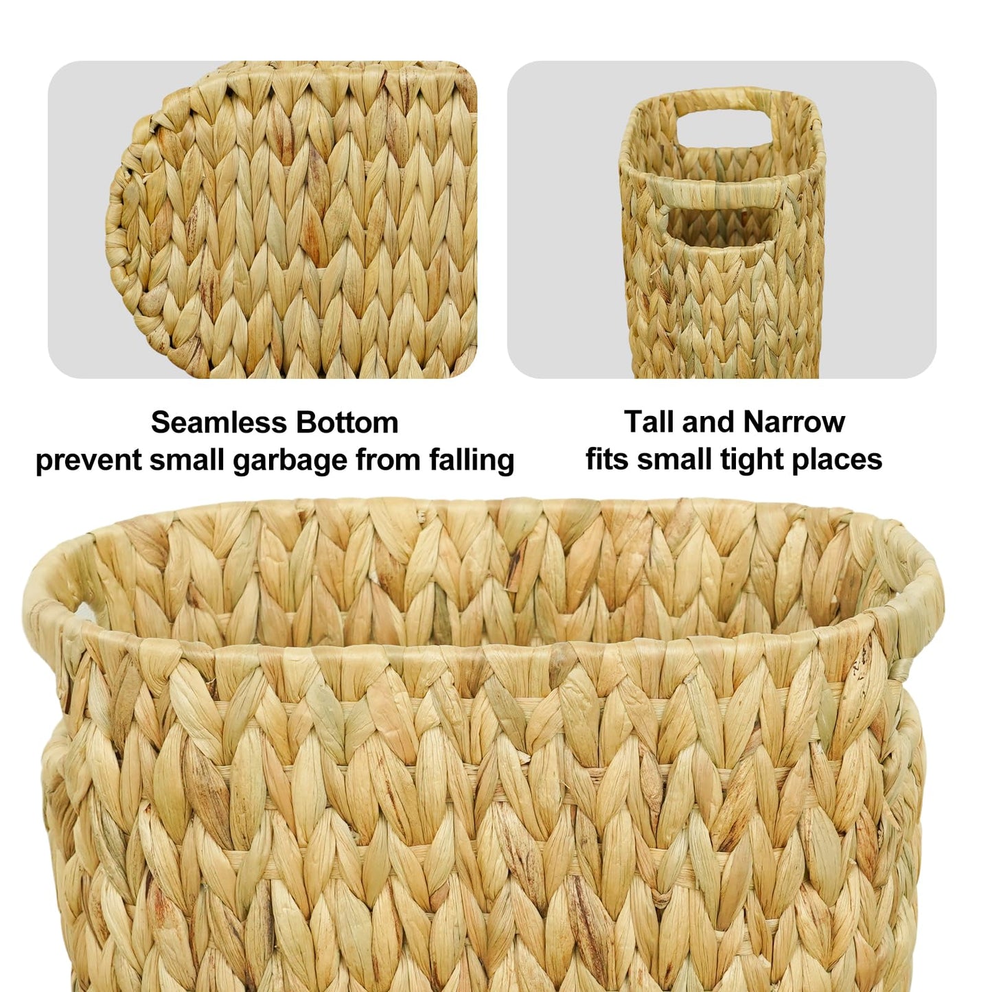 Coeusy Wicker Trash Can,Bathroom Trash Can,Water Hyacinth Wicker Waste Basket for Bathroom,Handwoven Narrow Small Waste Basket for Bedroom,Office,5 Gallon