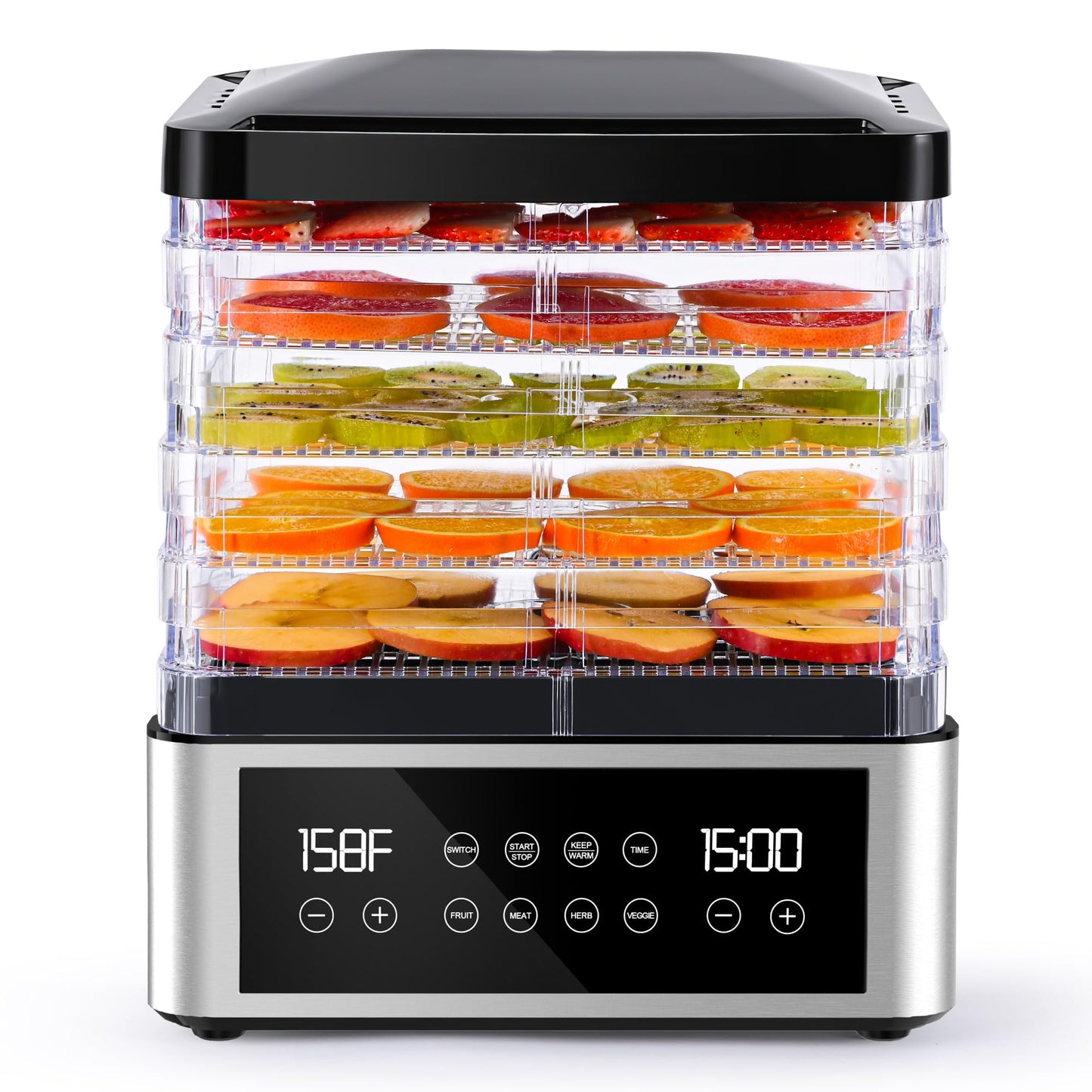 Tupoyi Food Dehydrator, One-Touch Dehydrator with Automatic Temperature Control 5 BPA-Free 11.4" Trays for Jerky, Dog Treats, Herbs, Meat, Fruit, and Yogurt