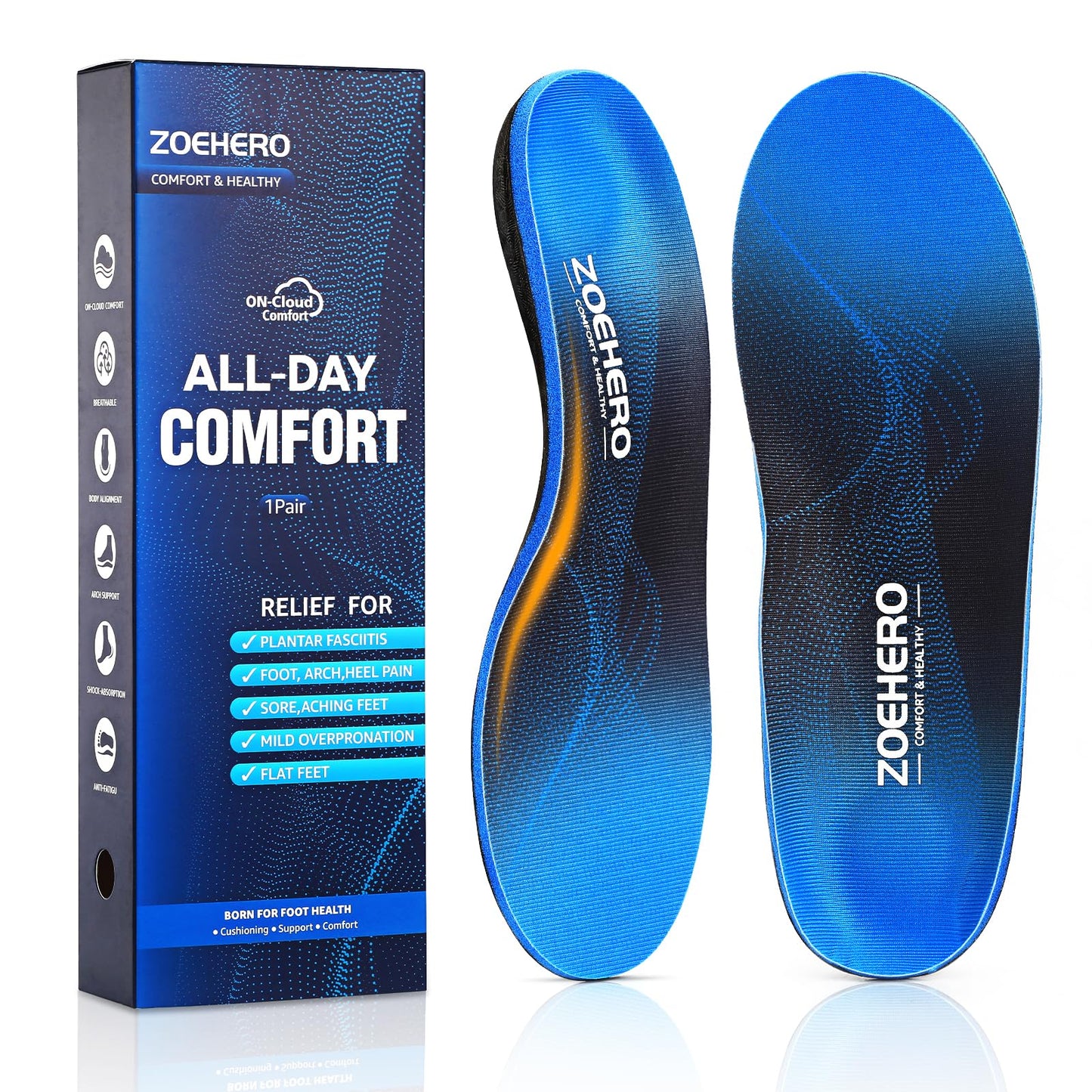 Plantar Fasciitis Insoles for Men & Women,Heavy Duty Orthotic Inserts with Arch Support for Plantar Fasciitis Relief,Foot Pain Relief,Comfort Insoles for Standing All Day,Sprot,Hiking