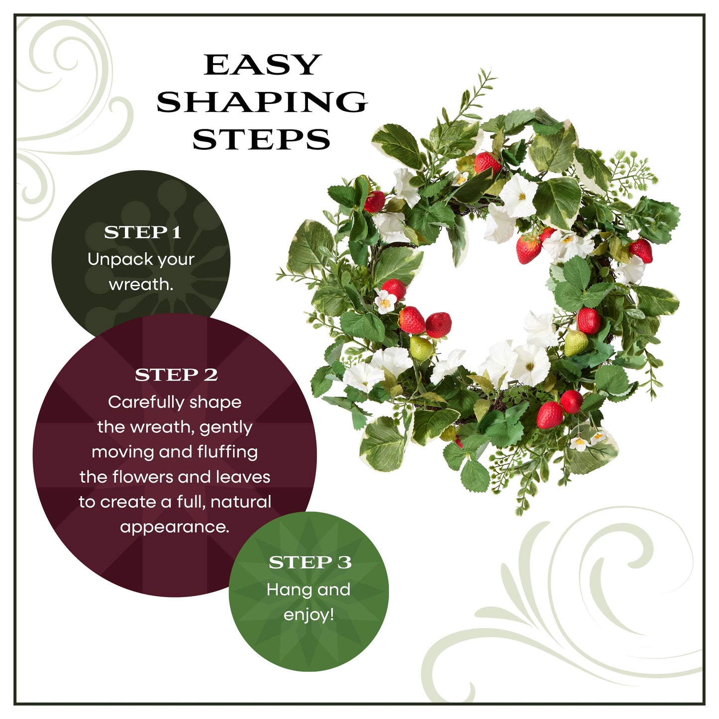 National Tree Company Artificial Spring Wreath, Woven Branch Base, Decorated with Strawberries, Petunia Blooms, Leafy Greens, Spring Collection, 22 Inches