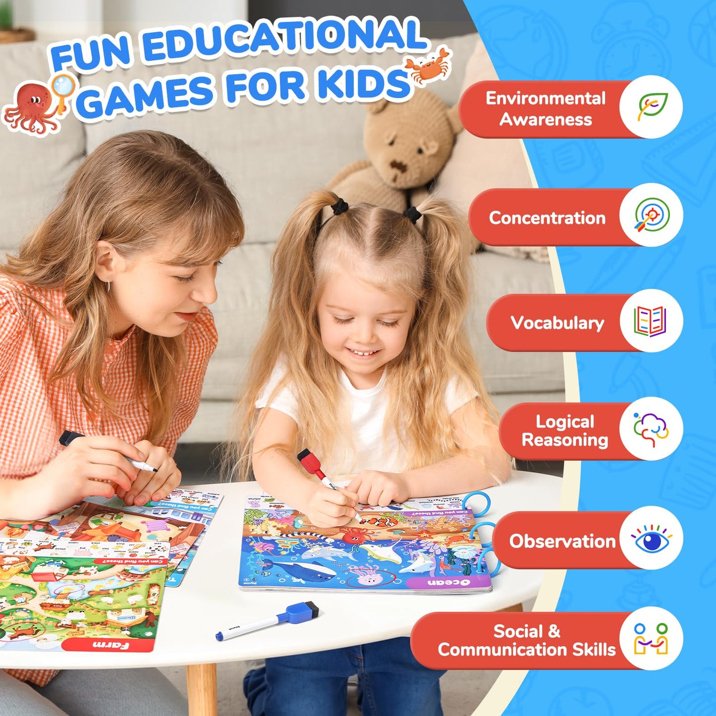 JoyCat Seek & Find Game Books - Preschool Learning Activity for Toddlers & Kids Ages 3-5, Travel Activities Toys for Road Trip Car Airplane, Busy Book Birthday Gifts for Girls and Boys Ages 4-8