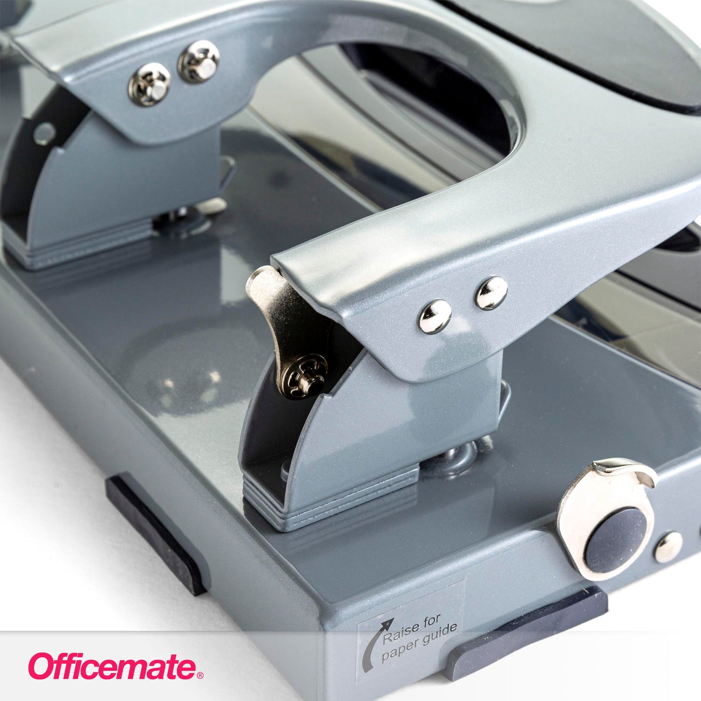 Officemate Deluxe 3-Hole Punch, Heavy Duty, with Chip Drawer, 45 Sheet Capacity (90100), Silver/Navy