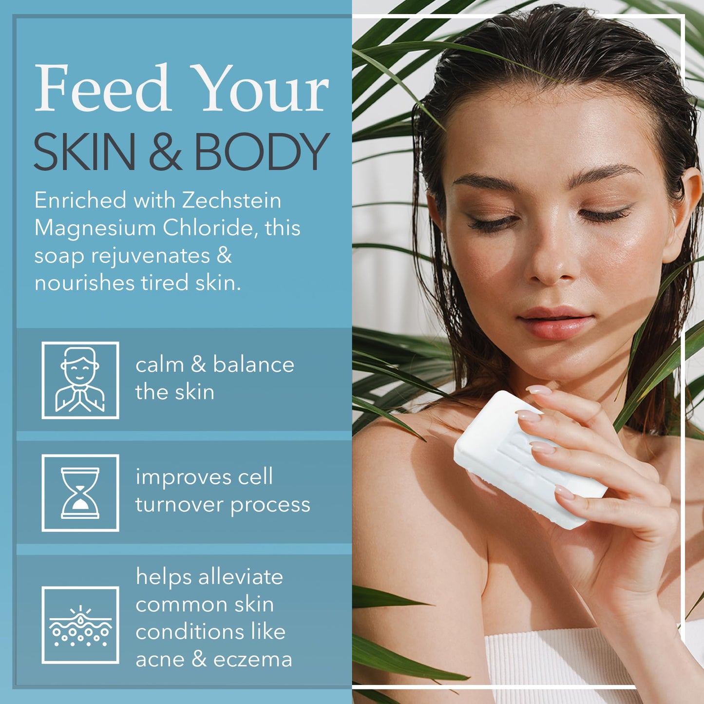 Reveka Skincare 4-Pack Magnesium Soap Bar - 4-in-1 Natural Soap Bar for Face, Body, Hair & Shaving | Triple Milled Bar Soap with Shea Butter, US-Crafted Peppermint Soap, 4 Bars (7 oz. Each)
