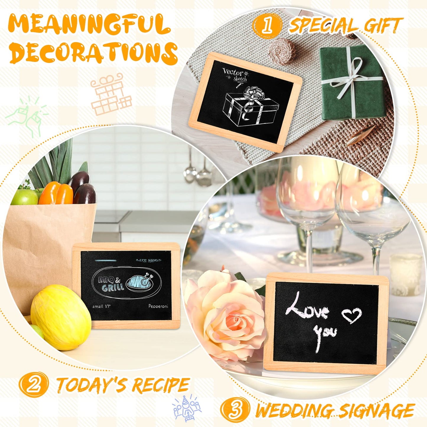 Chinco 24 Pcs Small Slate Chalkboard Mini Chalk Board with Frames Mini Board Signs School Supplies for Classroom Home Office (6 x 5 Inch,Wood)