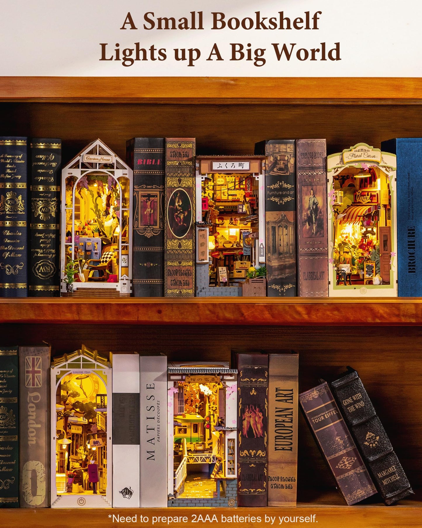 Rolife DIY Book Nook Kits for Adults, Miniature Dollhouse Booknook Kit, 3D Wooden Puzzle Creative Decorative Bookends Bookshelf Diorama Insert Crafts Hobbies Gifts (Sakura Wine Alley)