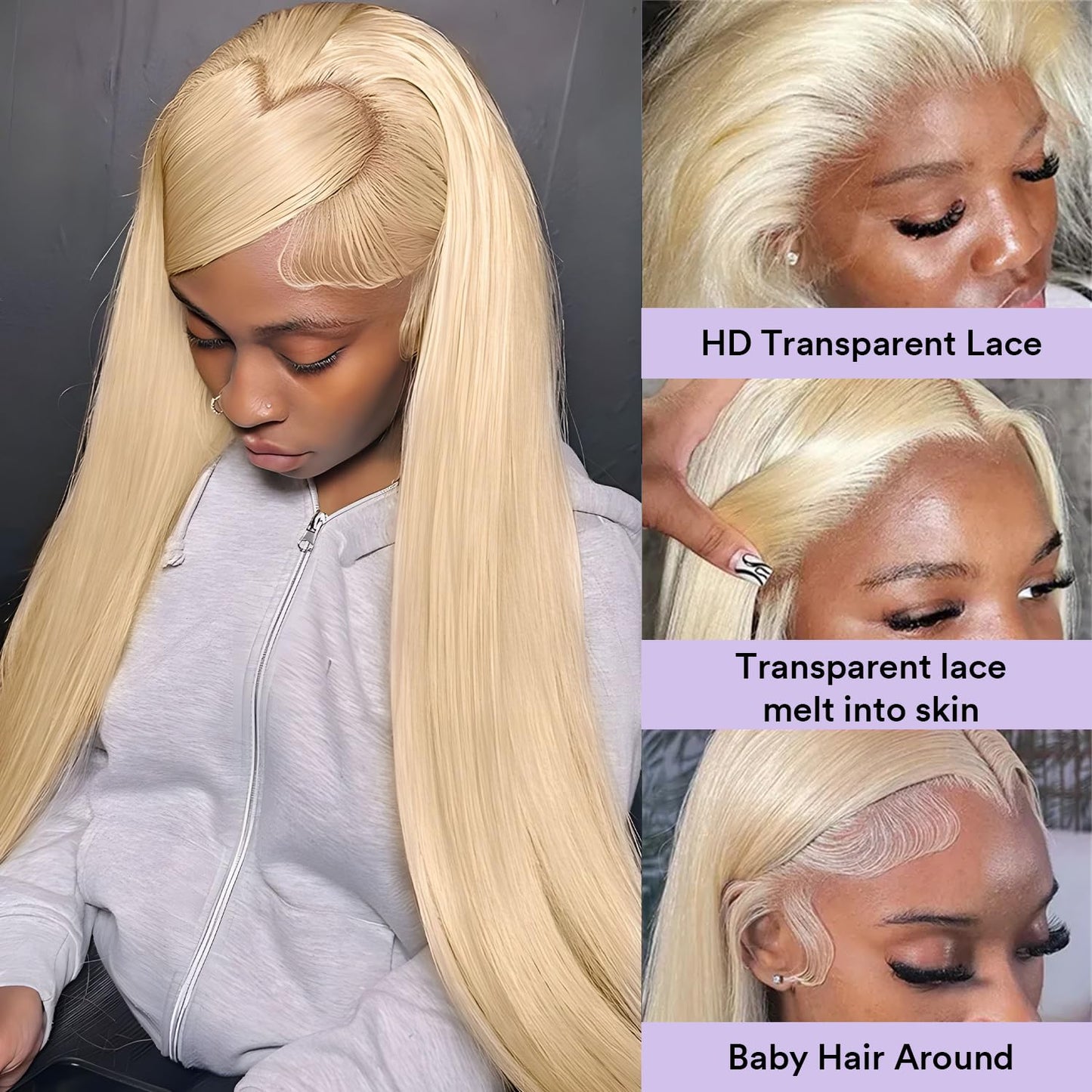 SIYUSI 28Inch 613 Lace Front Wig Human Hair,13x4 HD Transparent Lace, 200% Density Straight Brazilian Blonde Wig, Pre-Plucked with Baby Hair