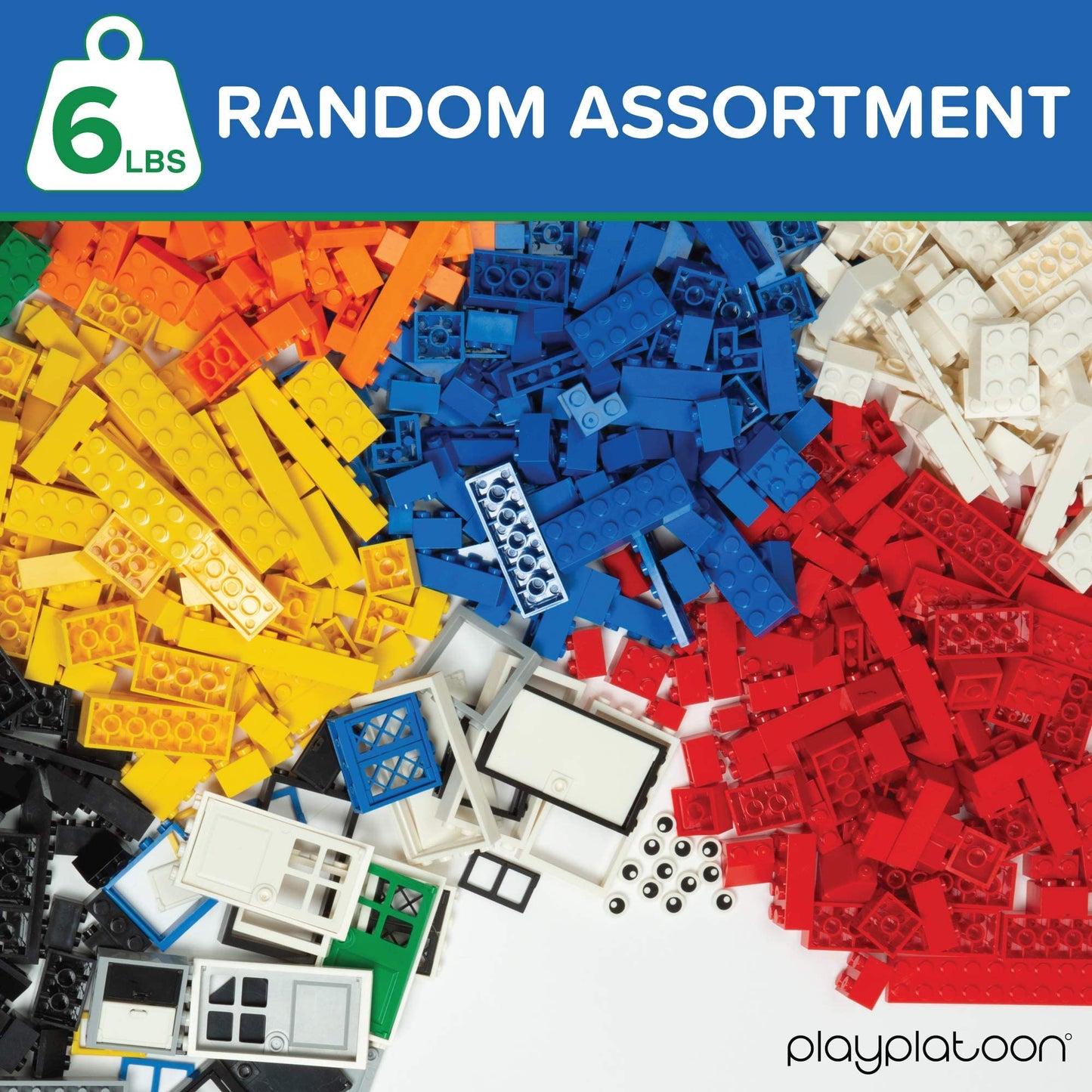 Play Platoon 6 Pound Bulk Building Bricks Set- 10 Classic Colors Bulk Building Blocks Play Set, Generic Brick Parts, for Boys and Girls, Classic