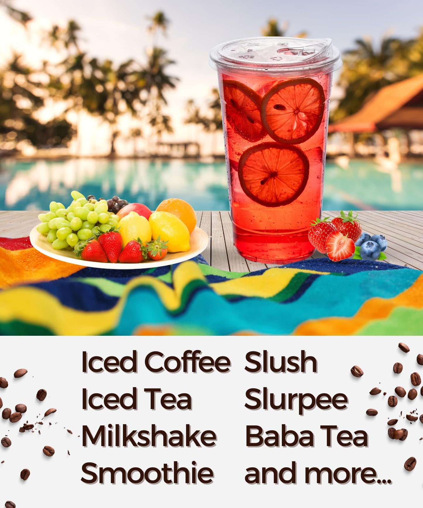 100 Pack 32 oz Clear Plastic Cups with Strawless-Sip-Lids, Disposable Cups Plastic Iced Coffee Cups, To Go Cups with Sip Through Lids for Smoothie, Milkshake, Cold Drinks for Party, Wedding, Event