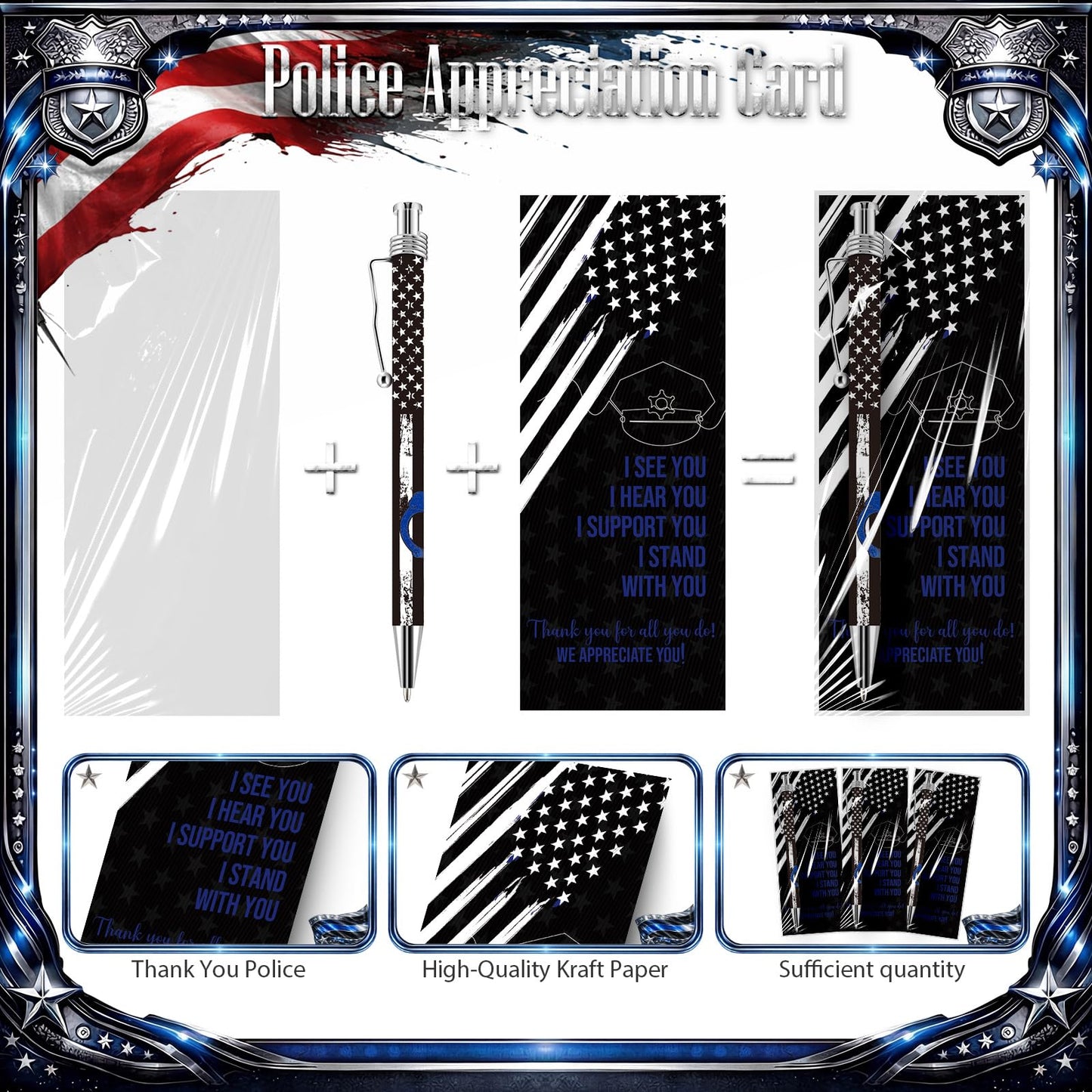 Tenceur 100 Sets Police Academy Graduation Gifts Writing Ballpoint Pen and Thank You Bookmark and Bags Police Officer Gifts Bulk for Women Men Policeman Officer Sheriff Law Enforcement