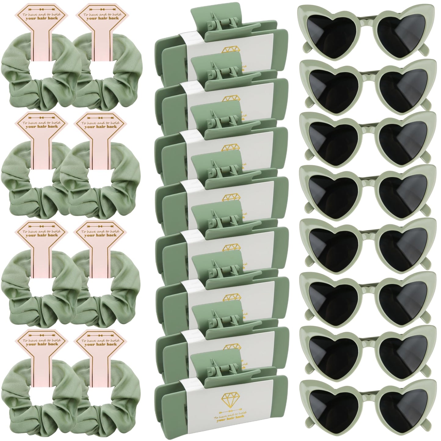 Bridesmaid Scrunchies Proposal Gifts 4.1inch square Hair Claws Bachelorette Hair Clip heart sunglasses Girls gift for Wedding Party Favors (Sage Green)