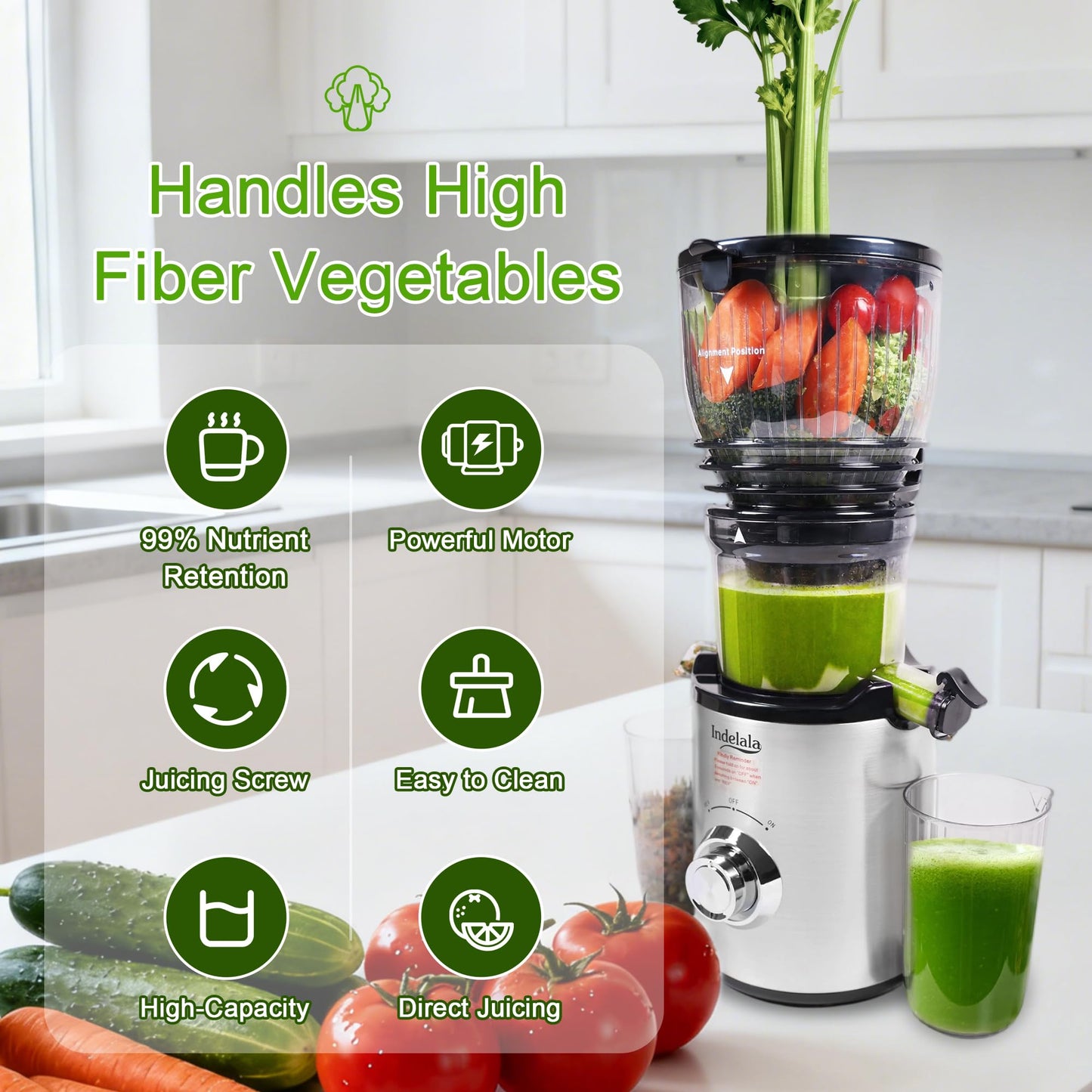 Cold Press Juicer Machines - 5.8" Wide Feed Chute, Easy To Clean, Slow Masticating Juicer Machines for Vegetable and Fruit, 300w Compact Juicers High Juice Yield