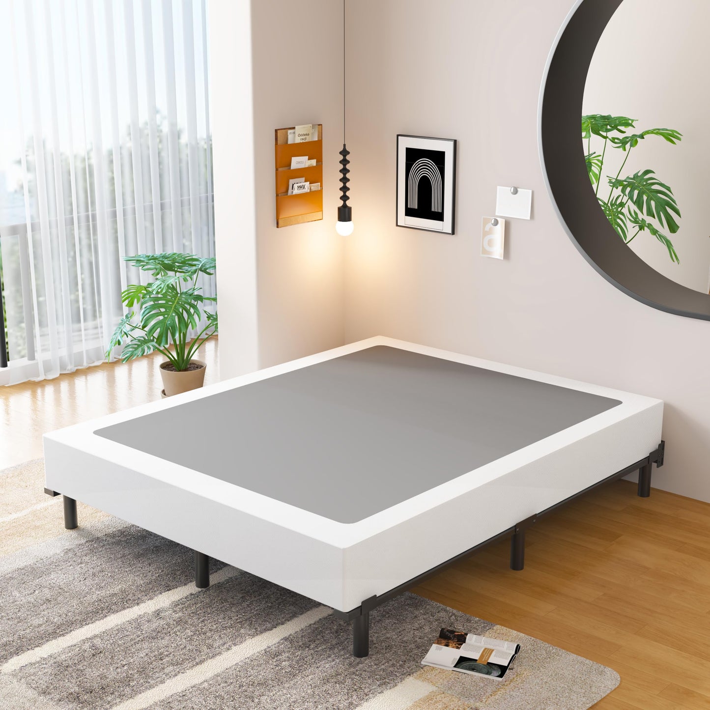 EMODA 7 Inch Queen Bed Frame for Box Spring and Mattress, 9 Legs Support Metal Bed Base, Tool-Free and Easy Assembly, Black