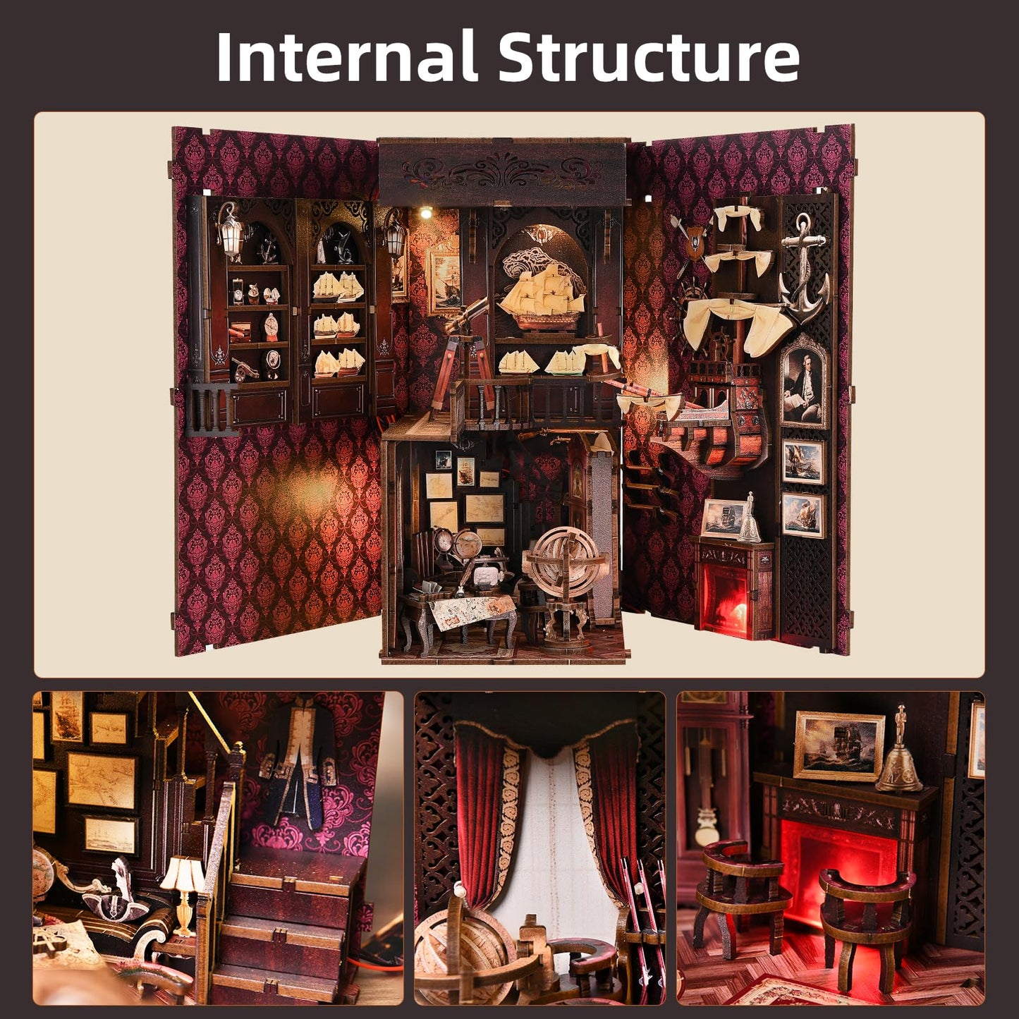 TOYQI Book Nook Kit, Book Nook Kits for Adults, DIY Miniature Dollhouse Kit 3D Wooden Puzzle Booknook Bookend with LED Light