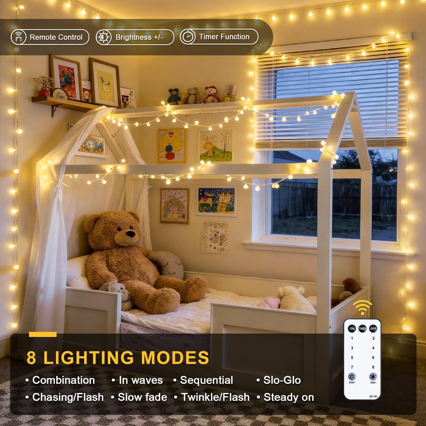 147ft Globe String Lights Outdoor Waterproof, 300 LED Indoor Christmas Lights Plug in with Remote, Hanging Fairy Light for Bedroom Holiday Party Patio Garden Christmas Decorations, Warm White