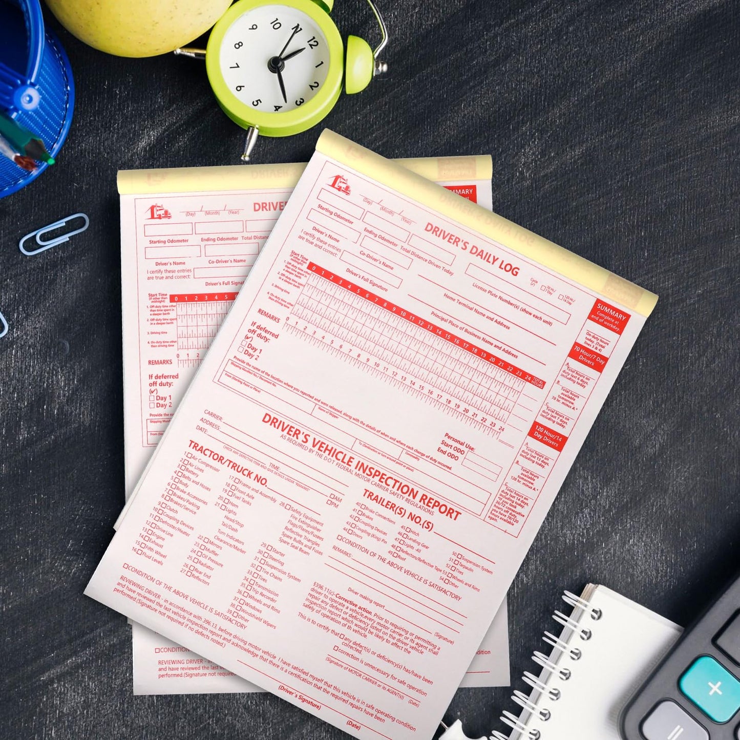 10 Pcs 8.5x11inch 2-in-1 Driver Log Books for Truckers Dot Log Book Driver Vehicle Inspection Report Log Books with Detail Backup Truck Inspection Forms 2-Ply Carbonless for Drivers （Large Size)