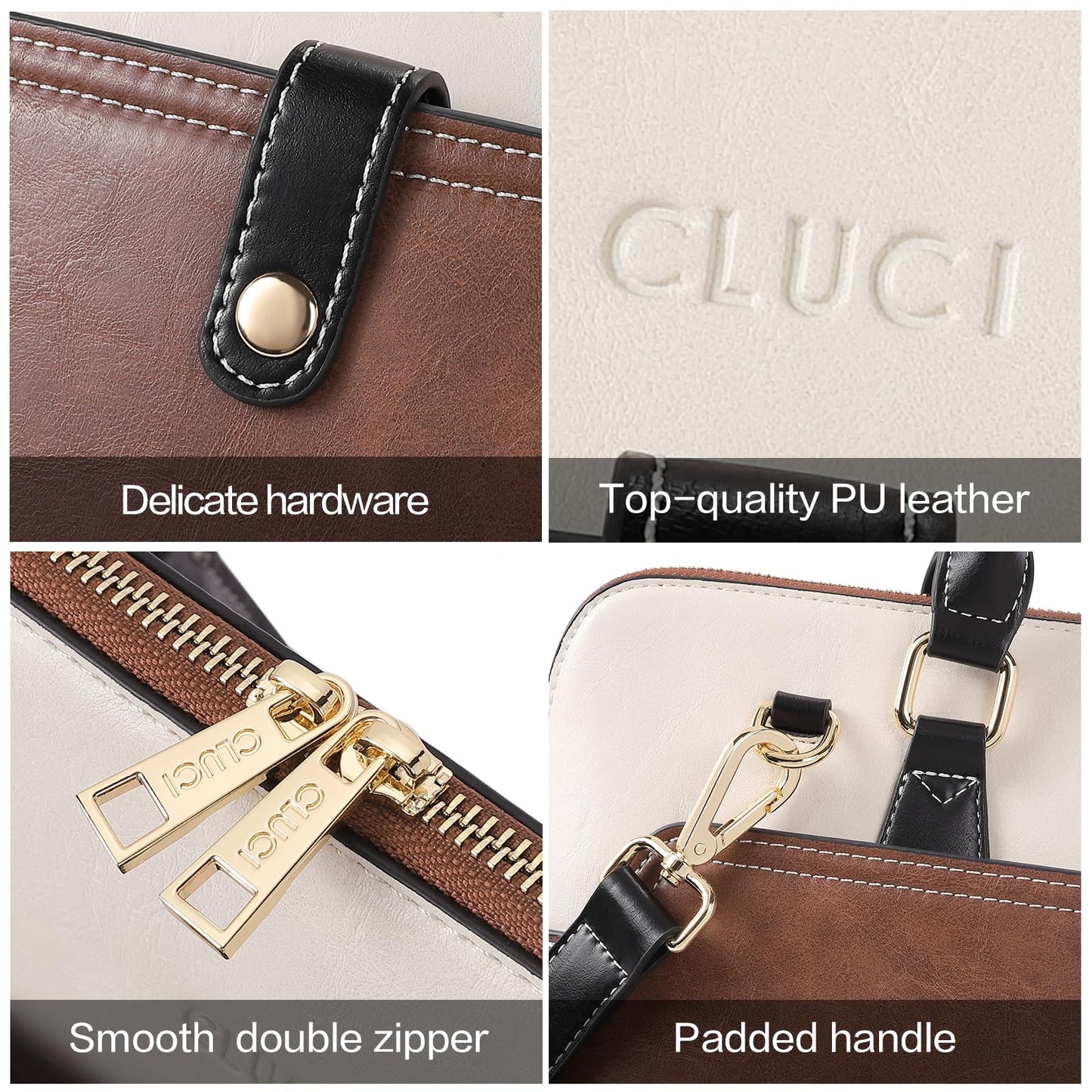 CLUCI Briefcase for Women Oil Wax Leather 15.6 Inch Laptop Slim Business Large Capacity Ladies Shoulder Bags Vintage Brown