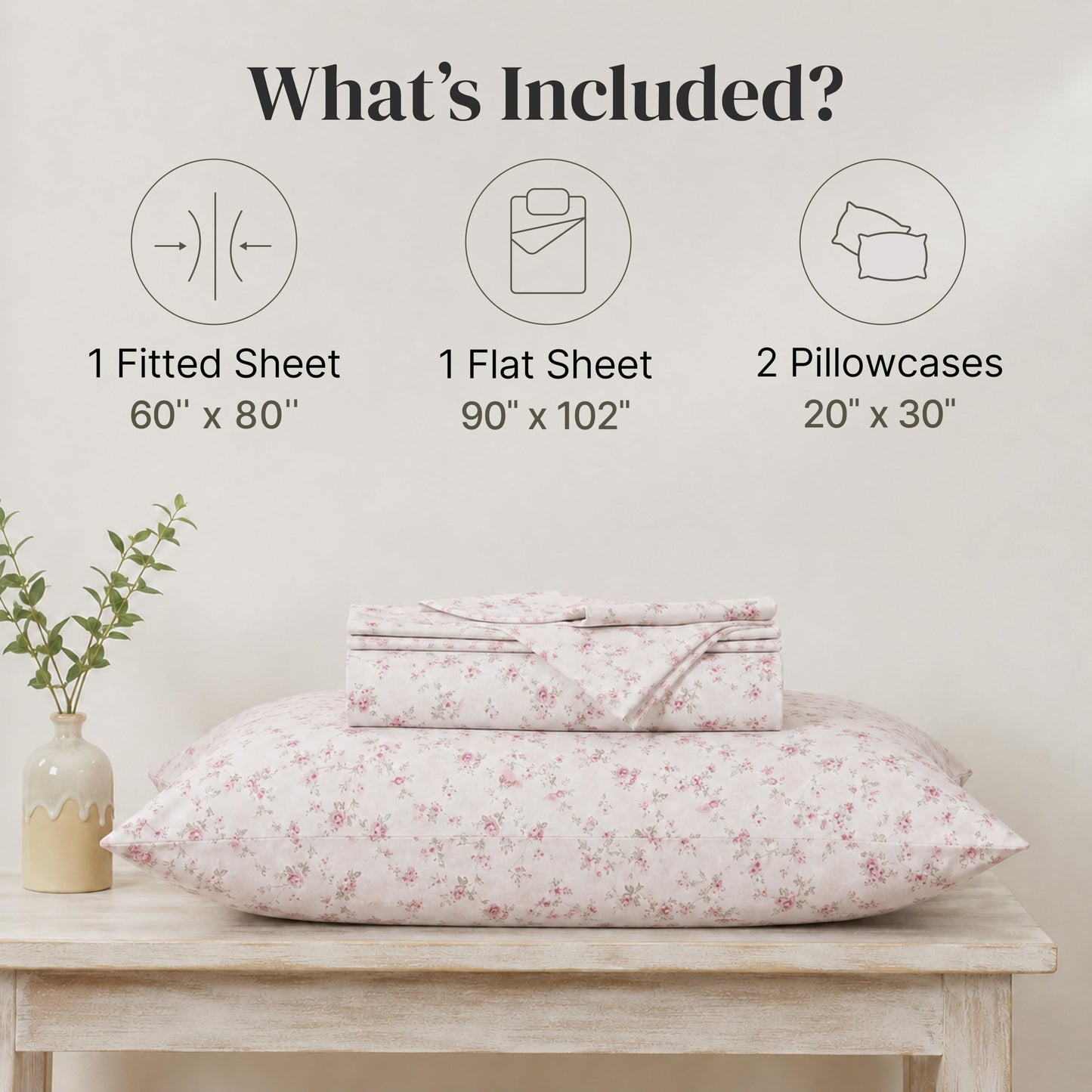 Modern Threads 4-Piece Ultra Soft Microfiber Bed Sheets Set, Wrinkle Free Sheets with Deep Pockets Fitted Sheet, Flat Sheet & Pillowcases, Lightweight Breathable Bedding, Floral Rose, Queen