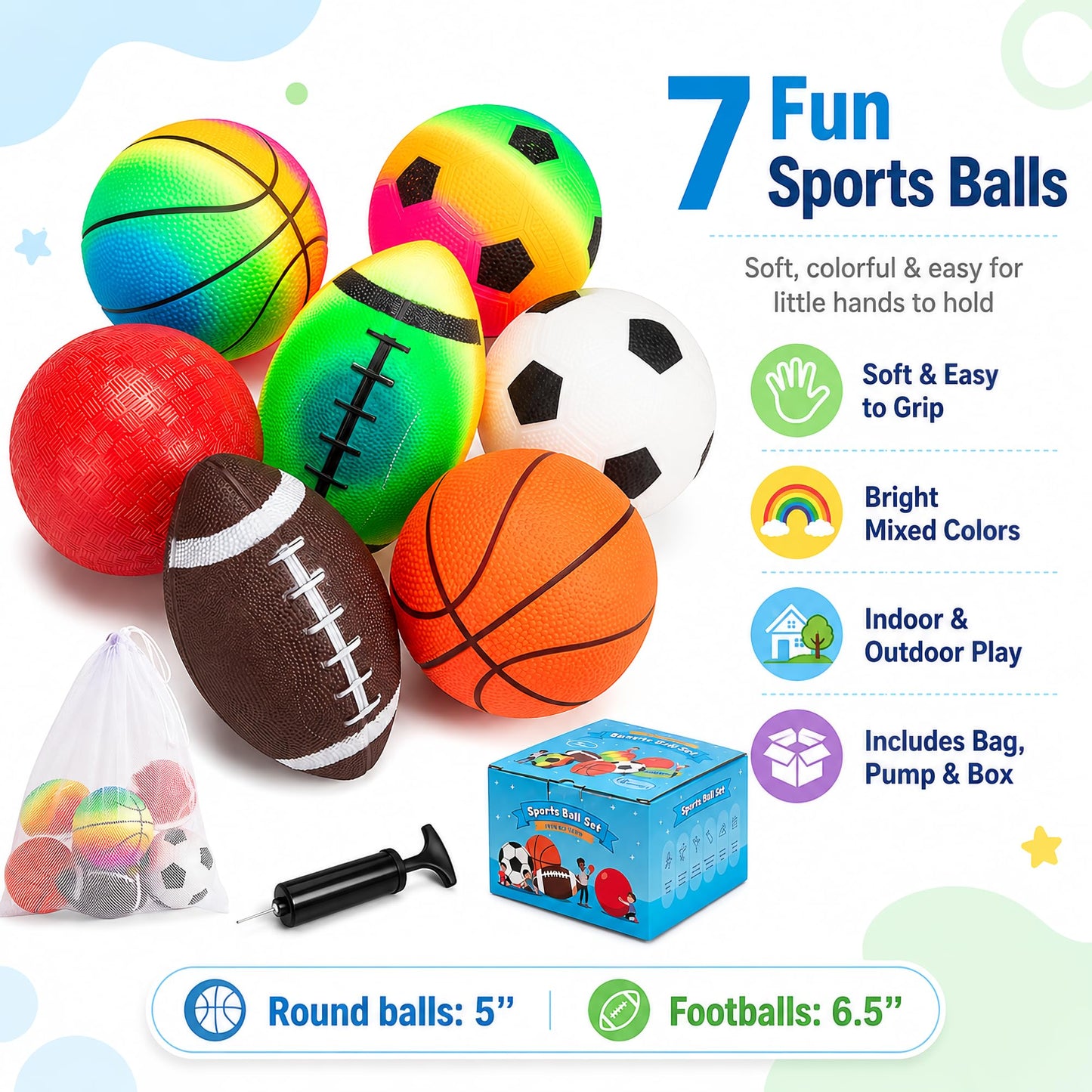 Innotoys Kids Playground Balls, 5 Inches Sports Ball Rubber Dodge Ball Kick Ball for Toddlers 1-3, Indoor Outdoor Balls Game Gifts for Boys Girls 2 3 4 5 6 Years Old (7 Pcs Balls)