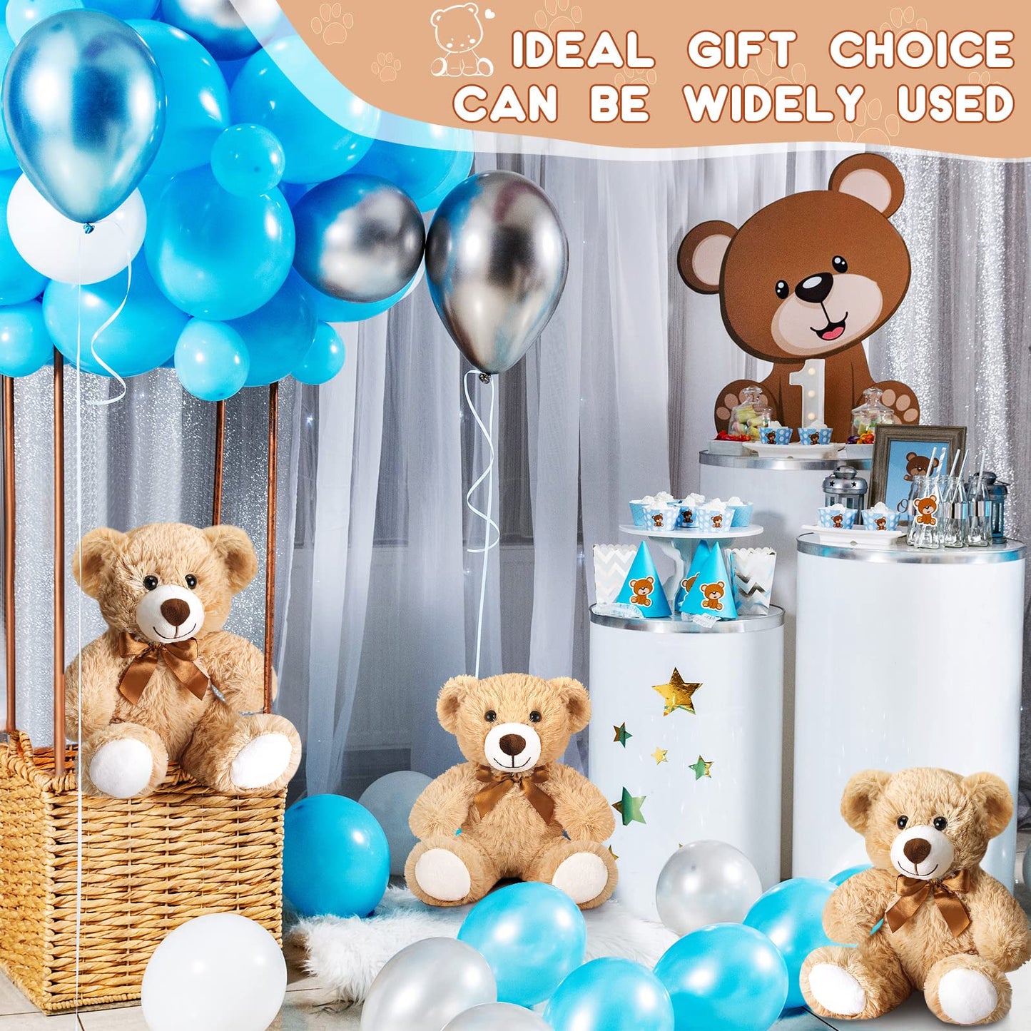 Zhanmai 18 Pcs 14 Inch Bears Stuffed Animal Bulk Gift Plush Bear Toys for Birthday Wedding Baby Shower Party Favor(Light Brown)