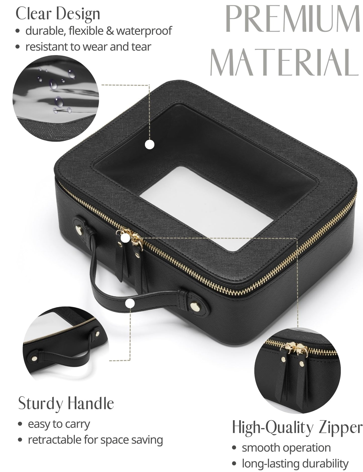 Popvibe Clear Makeup Case Set Black Toiletry Bag Travel Large Clear Cosmetic Bag with Zipper, Big Make Up Bag Organizer Women Traveling TSA Approved Transparent Bag Car for Essentials