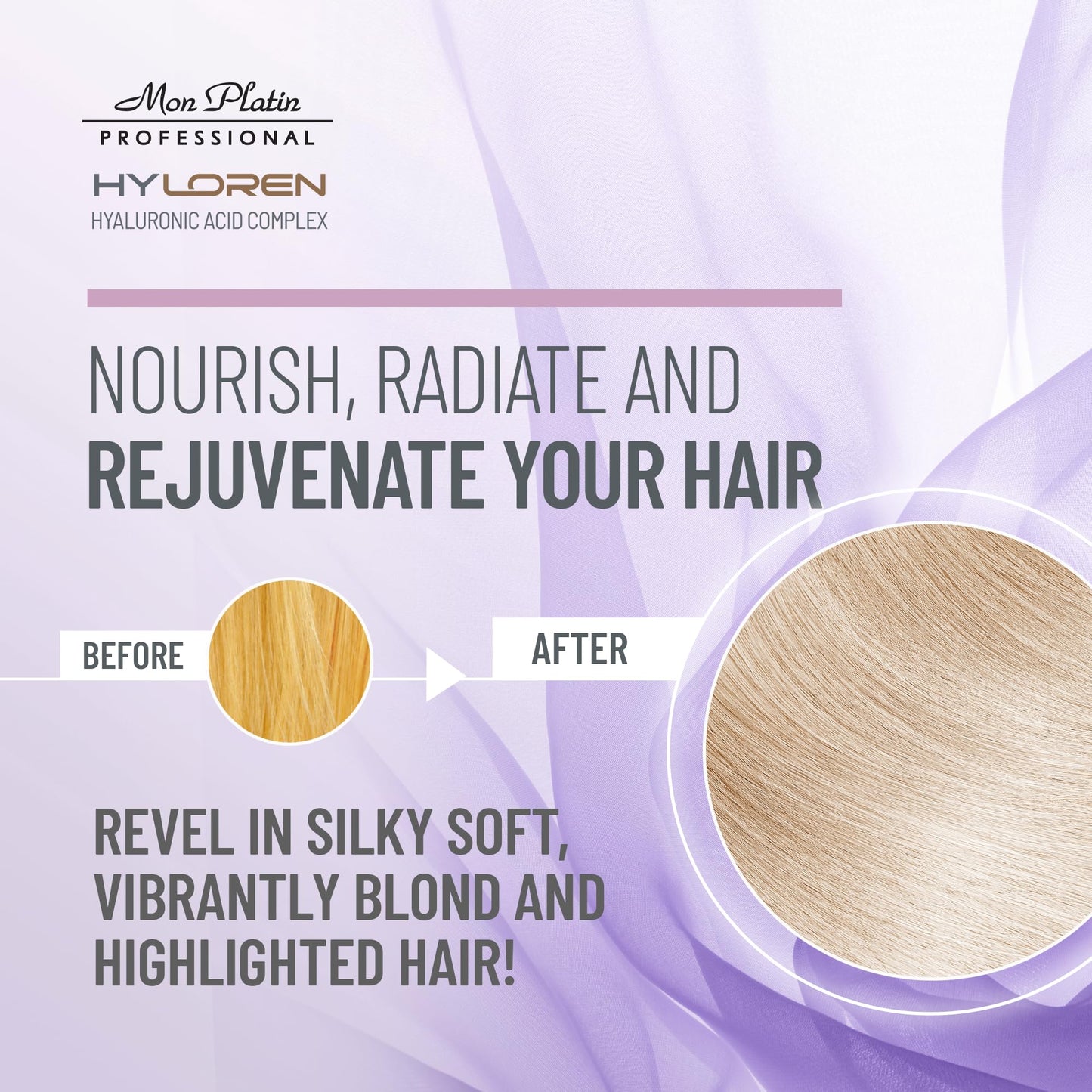 Mon Platin HY Loren Blonde Highlights Mask with Hyaluronic Acid - 500 ml Premium Blonde Hair Mask to Neutralize Yellow and Orangey Tones - Treatment to Repair, Restore, Soften, and Strengthen Hair