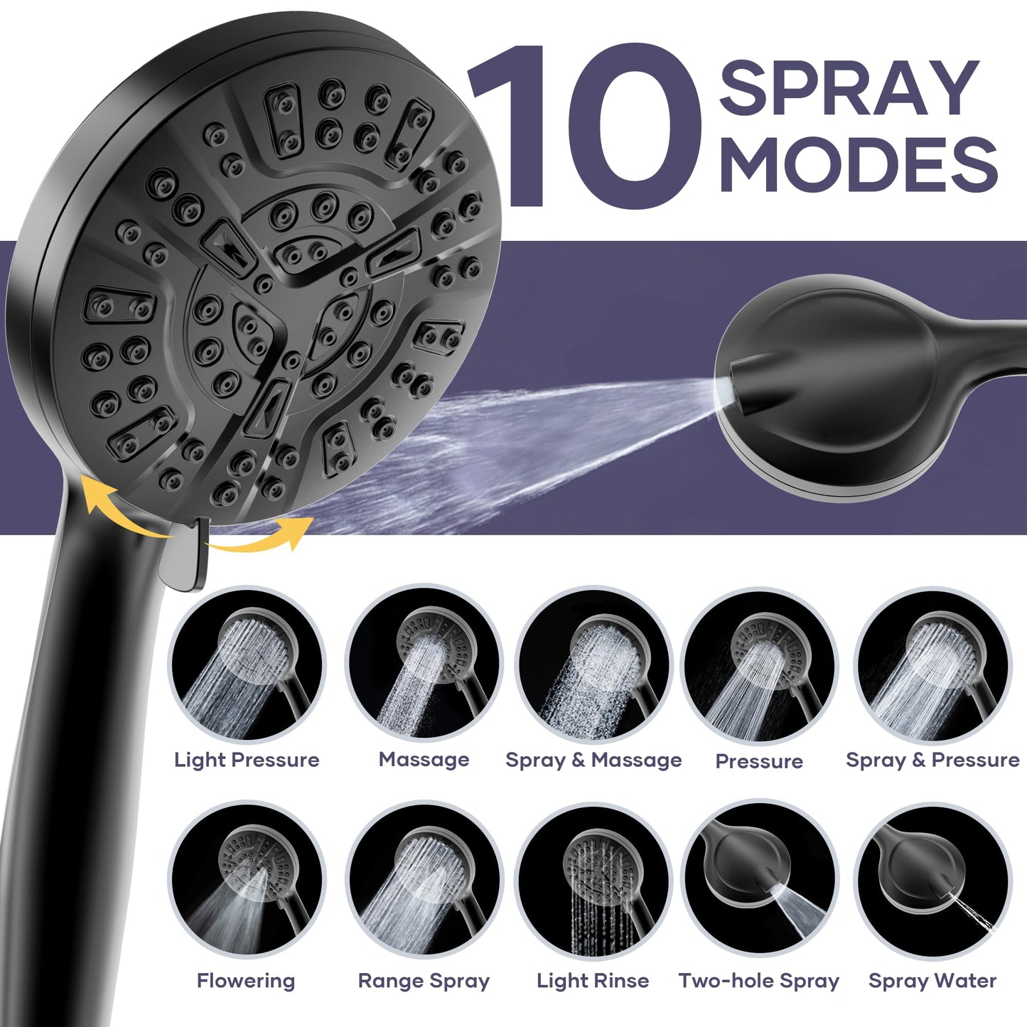 UltrTxenova Filtered Shower Head with Handheld Spray Combo,High Pressure Rain Shower Heads,Double Dual Shower Head 10 Spray Modes,Detachable Showerhead 78 Inch Hose,Black