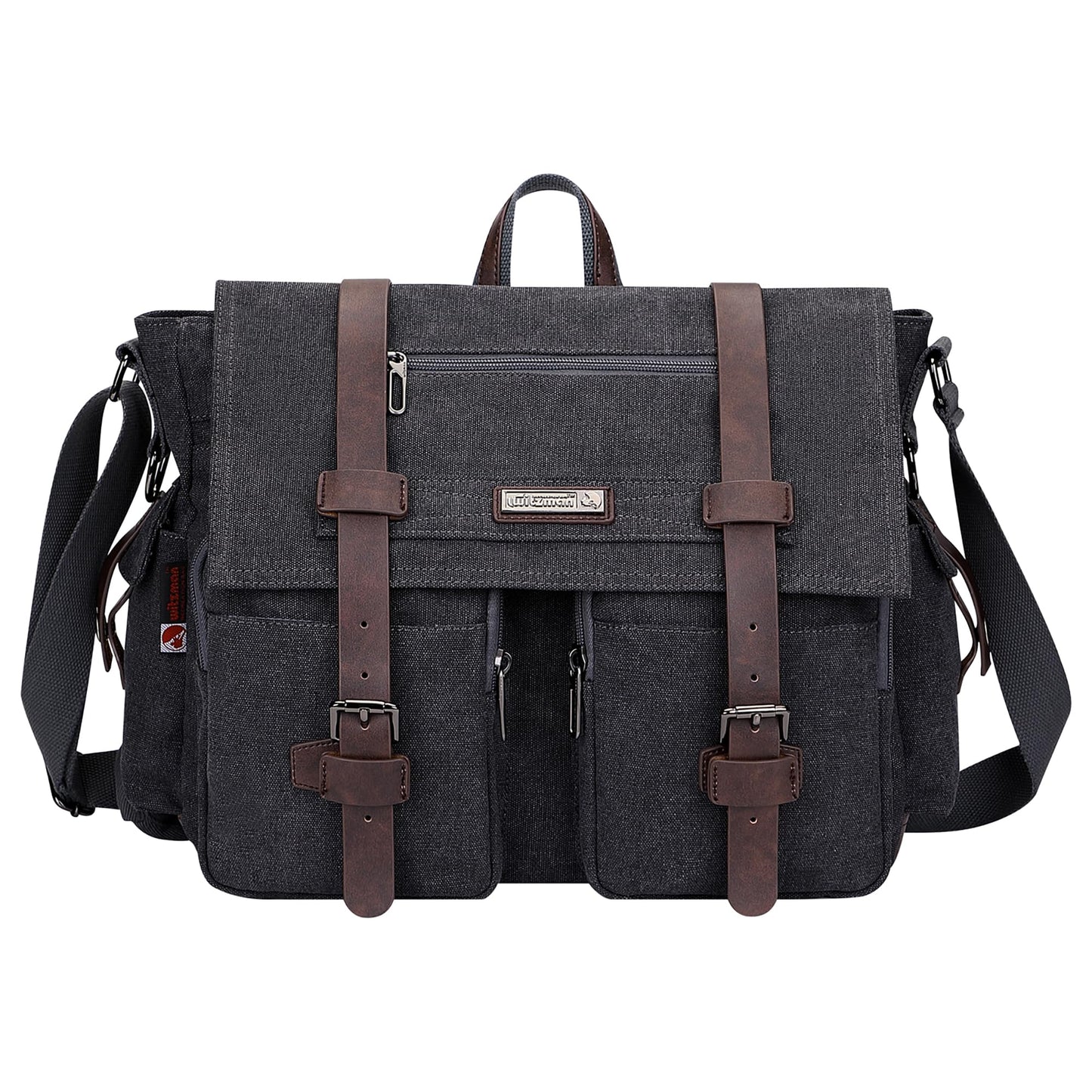 WITZMAN Vintage Canvas Messenger Bag for Men and Women Large Satchel Bags Crossbody Shoulder with 17 inch Laptop(A8008/2 Black)