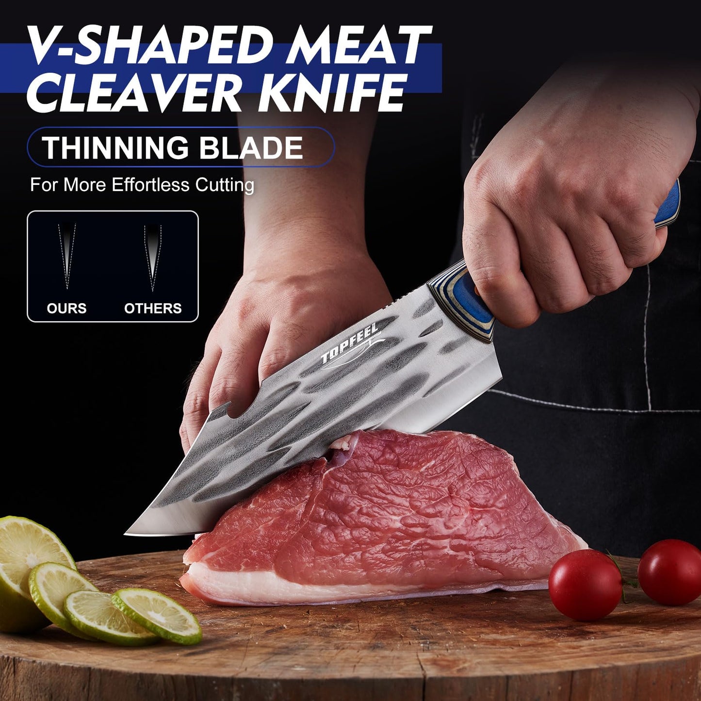 3PCS Butcher Knife Set for Meat Cutting， Hand Forged Professional Chef Knife Set Meat Cleaver Boning Knife for Home, Outdoor Cooking, Camping BBQ Gift Idea Men