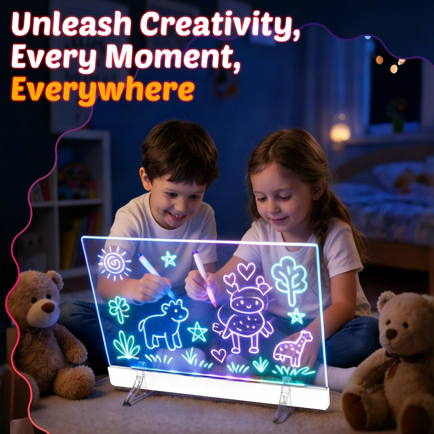 Rechargeable LED Drawing Board for Kids, 16-Inch Light Up Drawing Tablet with 7 Colors & Dimming, Arts Supplies Crafts for Kids Ages 3-8, Birthday Gifts for Girls Boys Age 5-10