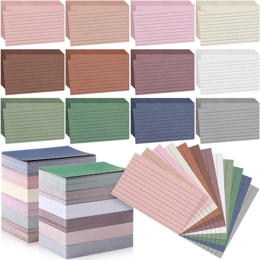 Ctosree 1440 Pcs Colored Index Cards 3 x 5 Inch Flash Cards for Studying Lined Study Note Sheets with Printed Ruled on Both Sides for Studying Memory Learning School, 12 Colors(Morandi Color)