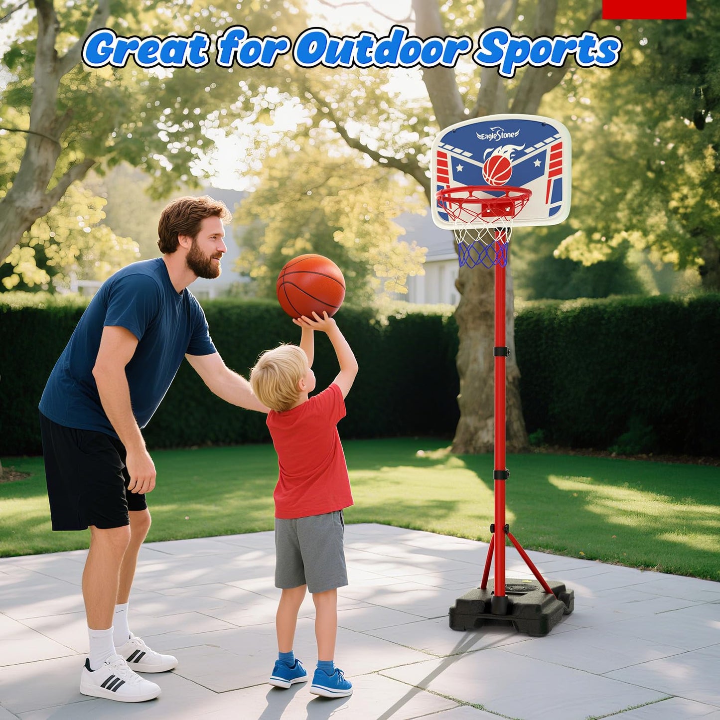 EagleStone Mini Basketball Hoop for Door & Wall, Foldable Rim with 3 Balls and Pump, Indoor Basketball Toy Game Set for Kids Adults, Bedroom Office Sports Gift (Red Blue)