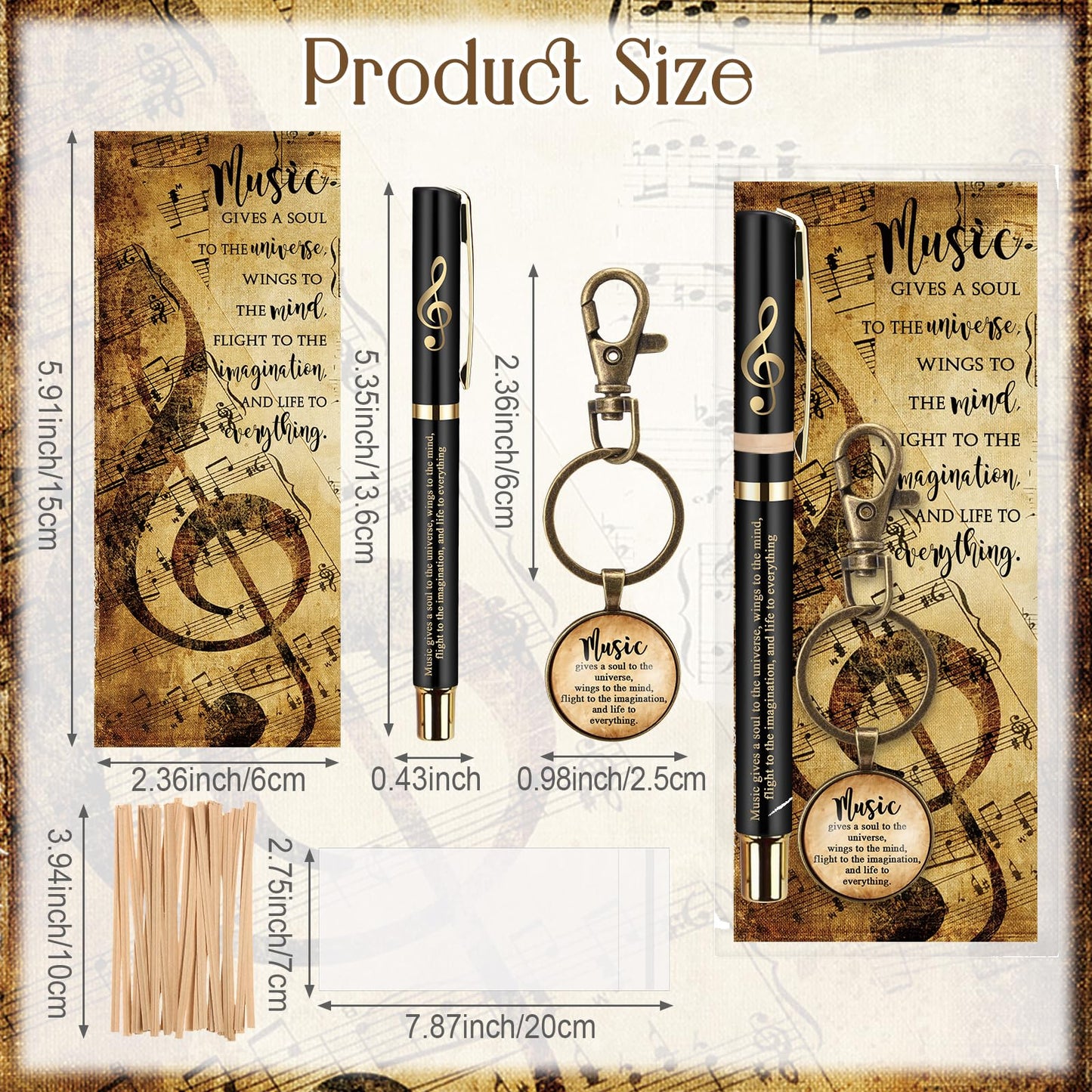 Spakon 90 Pcs Music Appreciation Gifts Bulk Inspirational Musical Pens Musical Keychains and Bookmarks End of Year Gifts for Students Music Lovers Musician Teachers Band Choir Graduation Party Favors