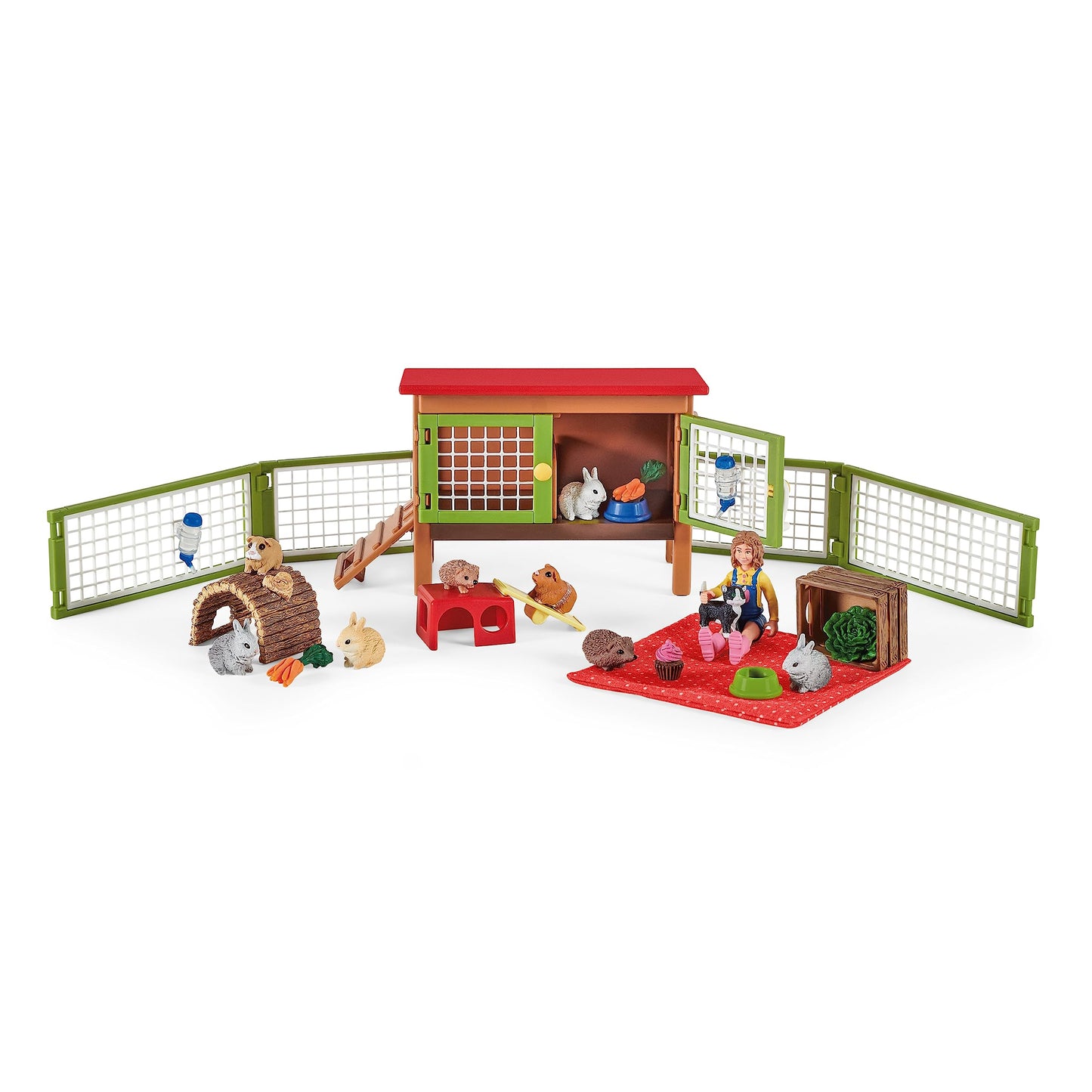Schleich Farm World Little Pets Pen and Picnic Playset - Tiny Pets Farm Friends with Girl, Pet Shelter, Pen, Toys, Food and Accessories, Miniature Animals, 26-Piece Kids Toy for Boys and Girls
