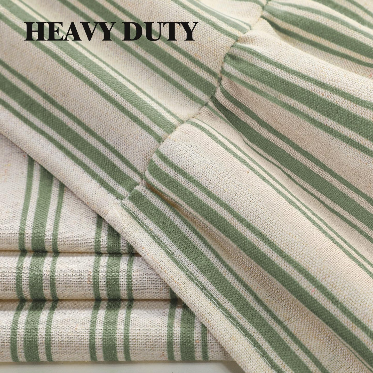 XOGUIBO Farmhouse Shower Curtain with Ruffle Hem Linen Shower Curtains for Bathroom Country Vintage Rustic Natural Fabric, Cream-Green Stripe 72" W x 84" L