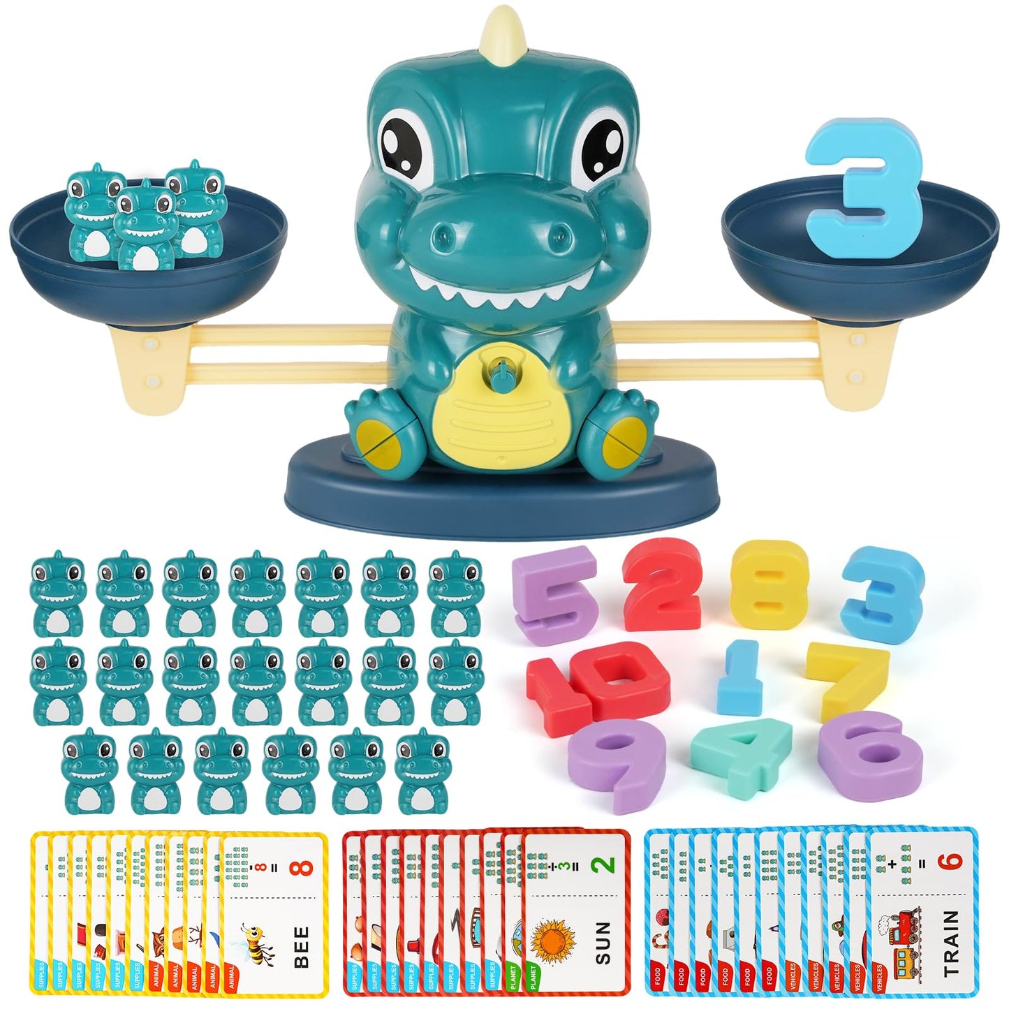 ISMETACU - Dinosaur Balance Toy for Kids, Montessori Math Game and Counting Tool for Preschool Learning, Educational Activity Set for 3 Year Old Boys