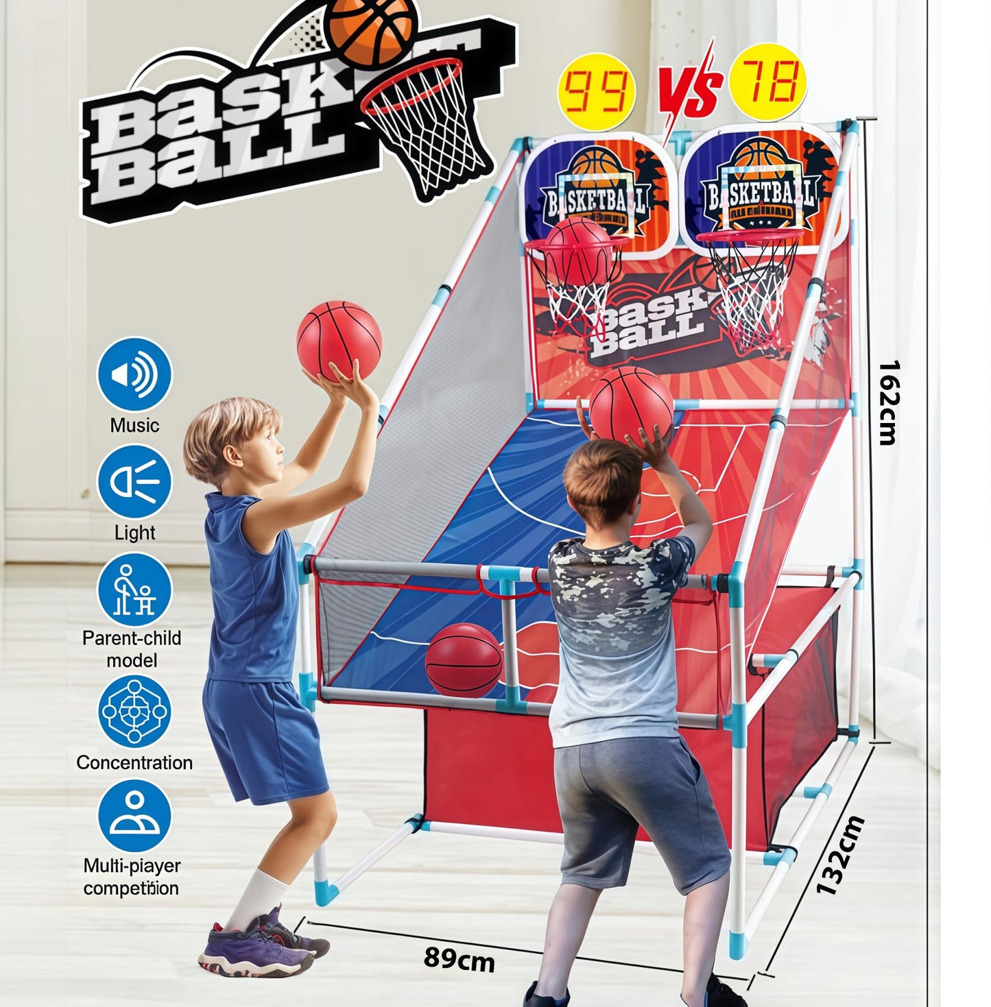 grnpeak Basketball Arcade Game, Kids Double Basketball Hoop with Balls & Pump, Fun Sports Game for Boys Girls, Gift for Kids Ages 4+