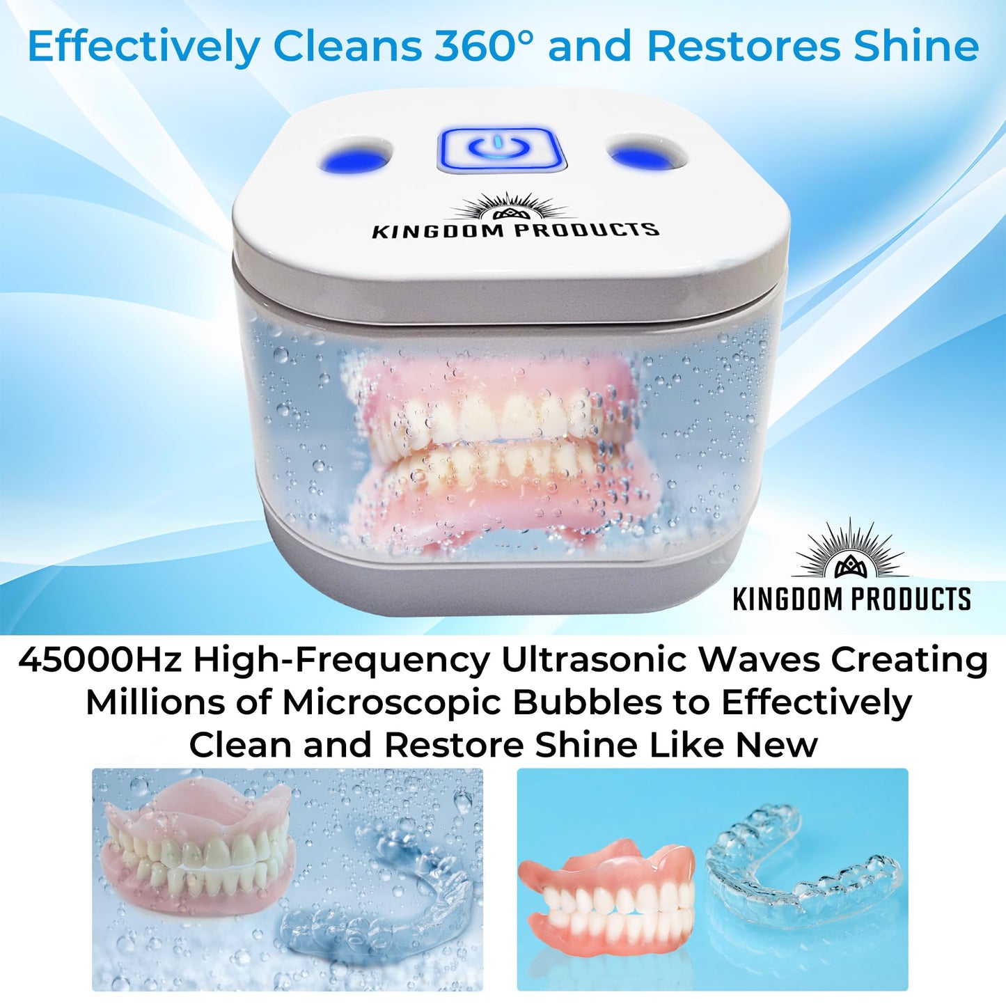 Ultrasonic Retainer Cleaner - Denture Cleaner Machine for All Dental Appliances - Mouth Guard Cleaner with Wider Capacity of 6.7 Fl Oz (200ML), 25W 45kHz - Cleans Effectively Restores Shine