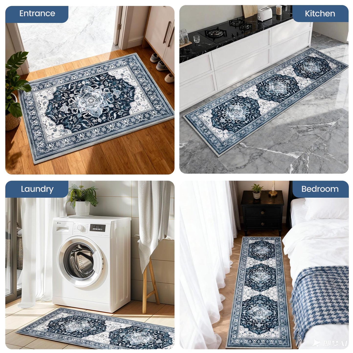 Kitchen Rug Set 3Pcs, Boho Rug Sets Non Slip Washable for Floor Thick Farmhouse Kitchen Decor Runner Rugs for Kitchen, Entryway, Laundry, Hallways 20''x32''+20''x48''+20''x59''