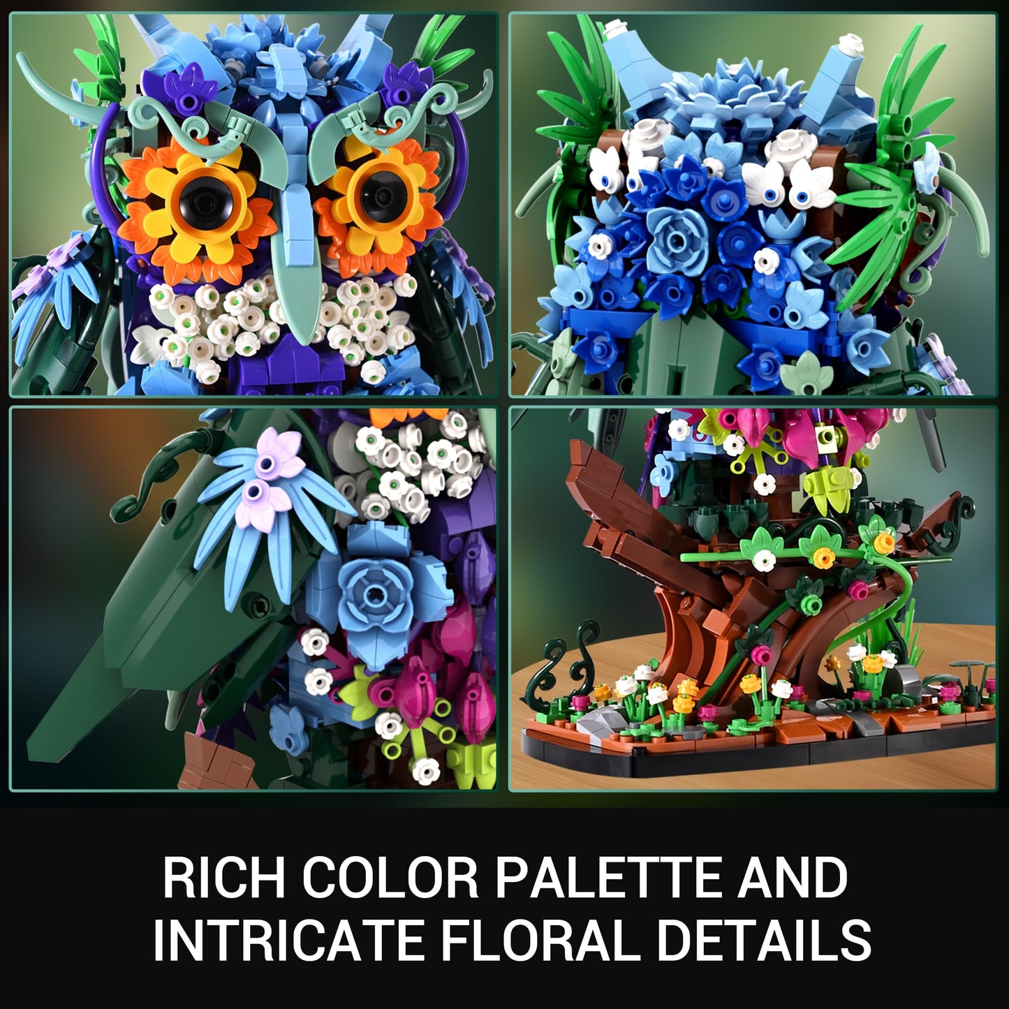Sillbird Flower owl Building Sets for Adults Mother's Day Birthday Creative Gift Ideas for Women & Men, Home Décor Display or Centerpieces for Table - Buildable Animals Model Botanical Collection