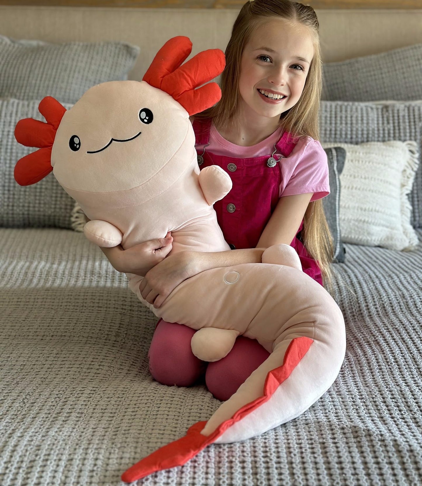 MaoGoLan Giant Axolotl Plush Stuffed Animal,Big Axolotl Plush Pillow Toy,Huge Stuffed Axolotl Body Pillow for Kids Adults, Birthday Present Pink