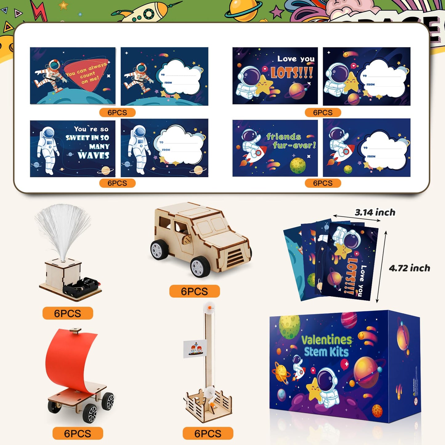 GIAKAN Valentines Cards for Kids Classroom - Valentines Day Gifts for Kids - 24 Science Experiments Kits for Kids Ages 6-10 - Valentine Exchange Cards for Boys Girls School Party Favors