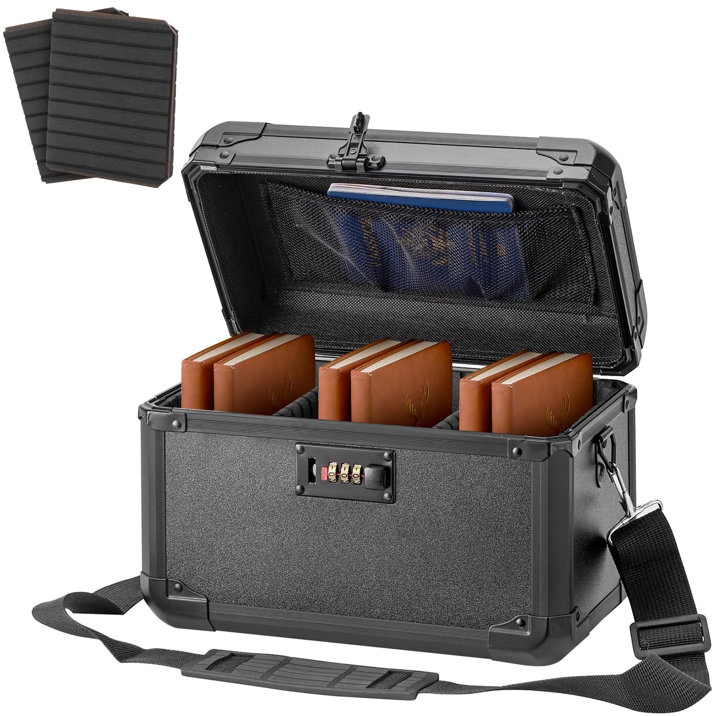 LOCKCURX Aluminum Alloy Lock Box with Code, Lockable Storage Box for Medicine, Cash, Phone & Valuables – Childproof, Portable & Durable – 12.2 x 7.8 x 6.8 Inch Black – Home, Office, School Use