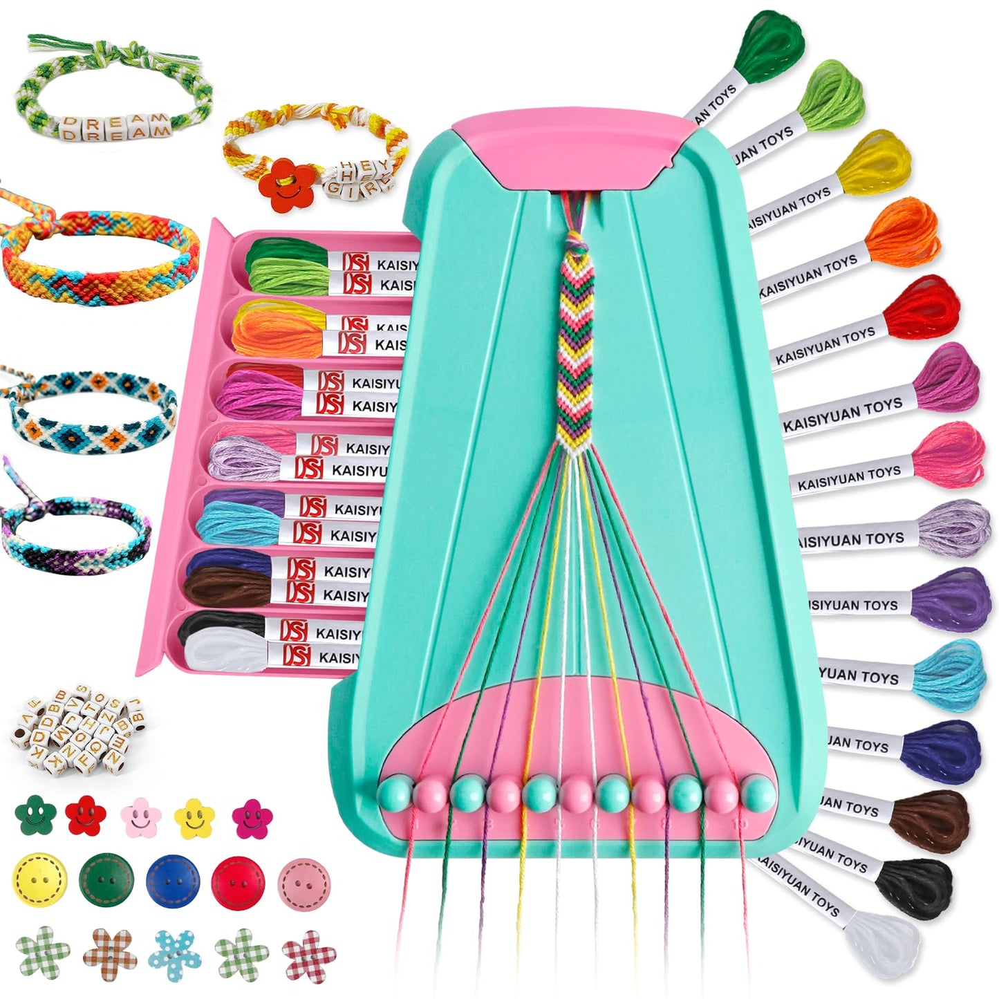 Friendship Bracelet Making Kit for Girls Ages 8-12, Kids Jewelry Making Kit with 28 Pre-Cut Threads and Letter Beads, Arts and Crafts for Kids, Birthday Easter Gifts for 6 7 8 9 10 11 12 Year Old (Lightblue/Pink)