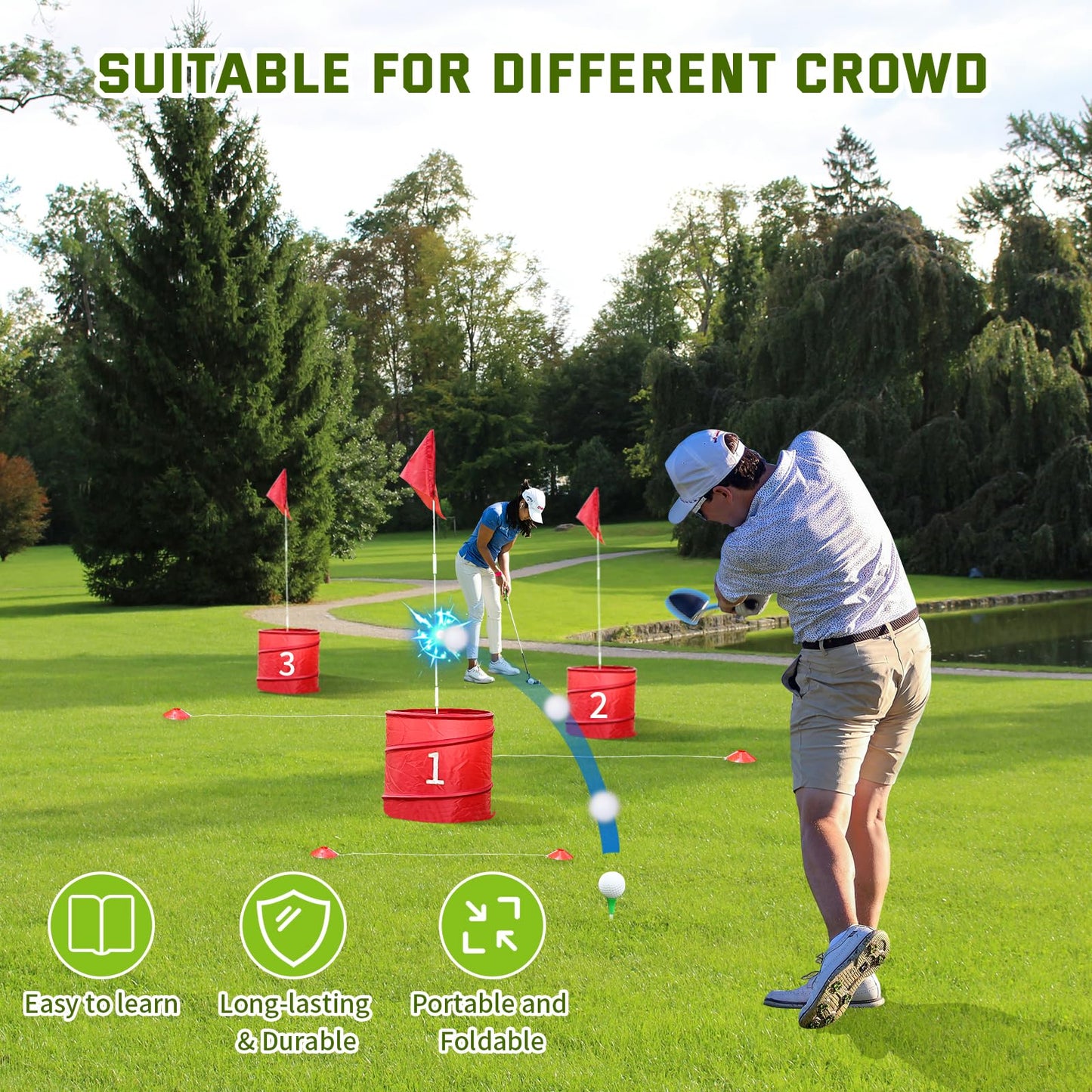 WodGod 9Pcs Holes-Outdoor Backyard Golf Game Set,Outdoor Yard Golf Chipping Game with 2 Clubs,Ball and Flag,Fun for All Crowd, Perfect for Beach,Park,Lawn and Camping
