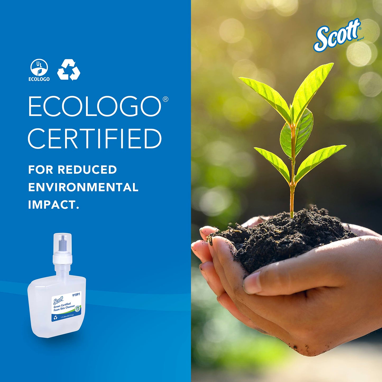 Scott Professional Green Certified Foam Hand Soap (91591), 1.2 L, Foaming, Clear, No Fragrance Added, Ecologo, NSF E-1 Rated, Automatic Refills (2 Bottles)