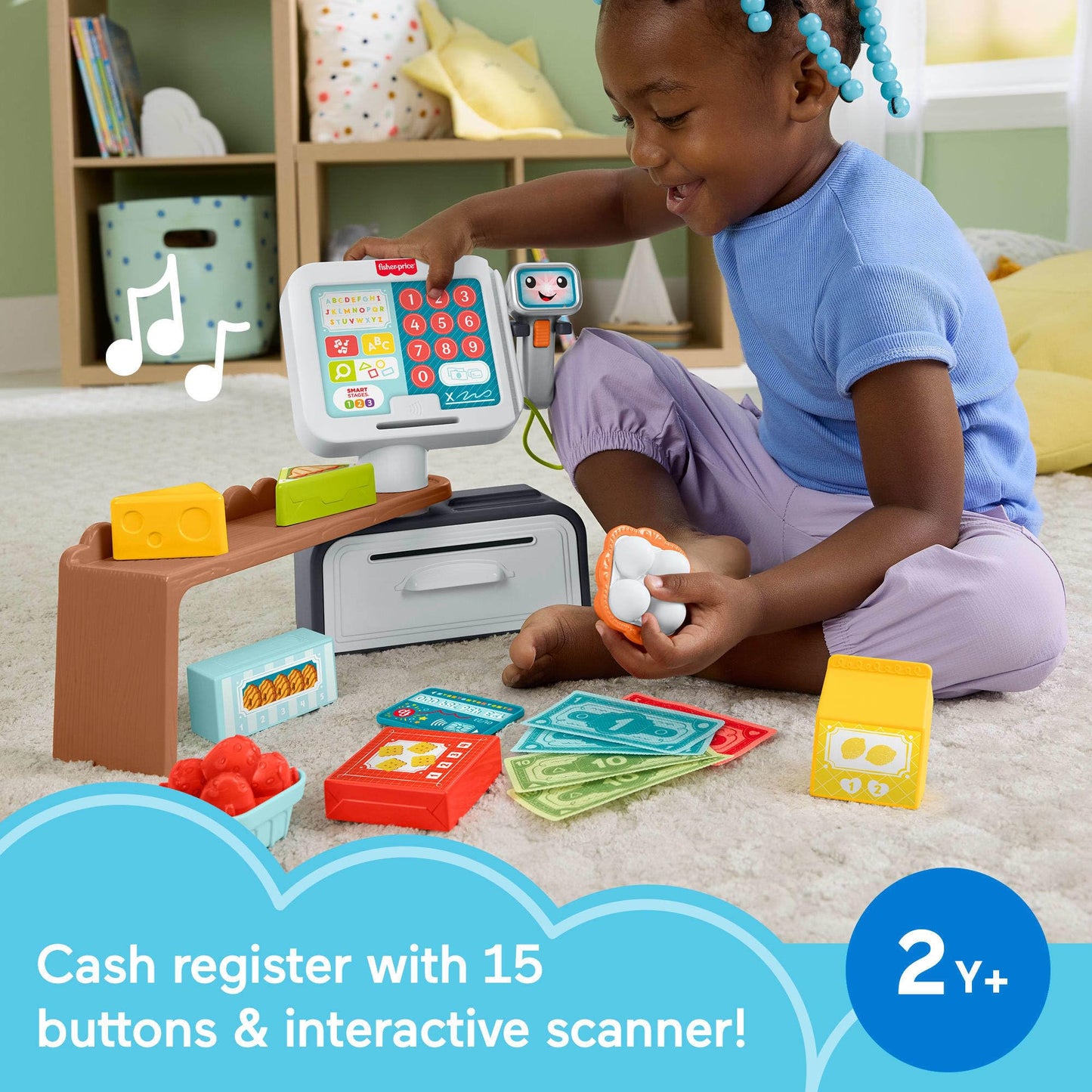 Fisher-Price Toddler Learning Toy Laugh & Learn Count & Shop Cash Register Play Store with 20 Pieces for Pretend Play Kids Ages 2+ Years