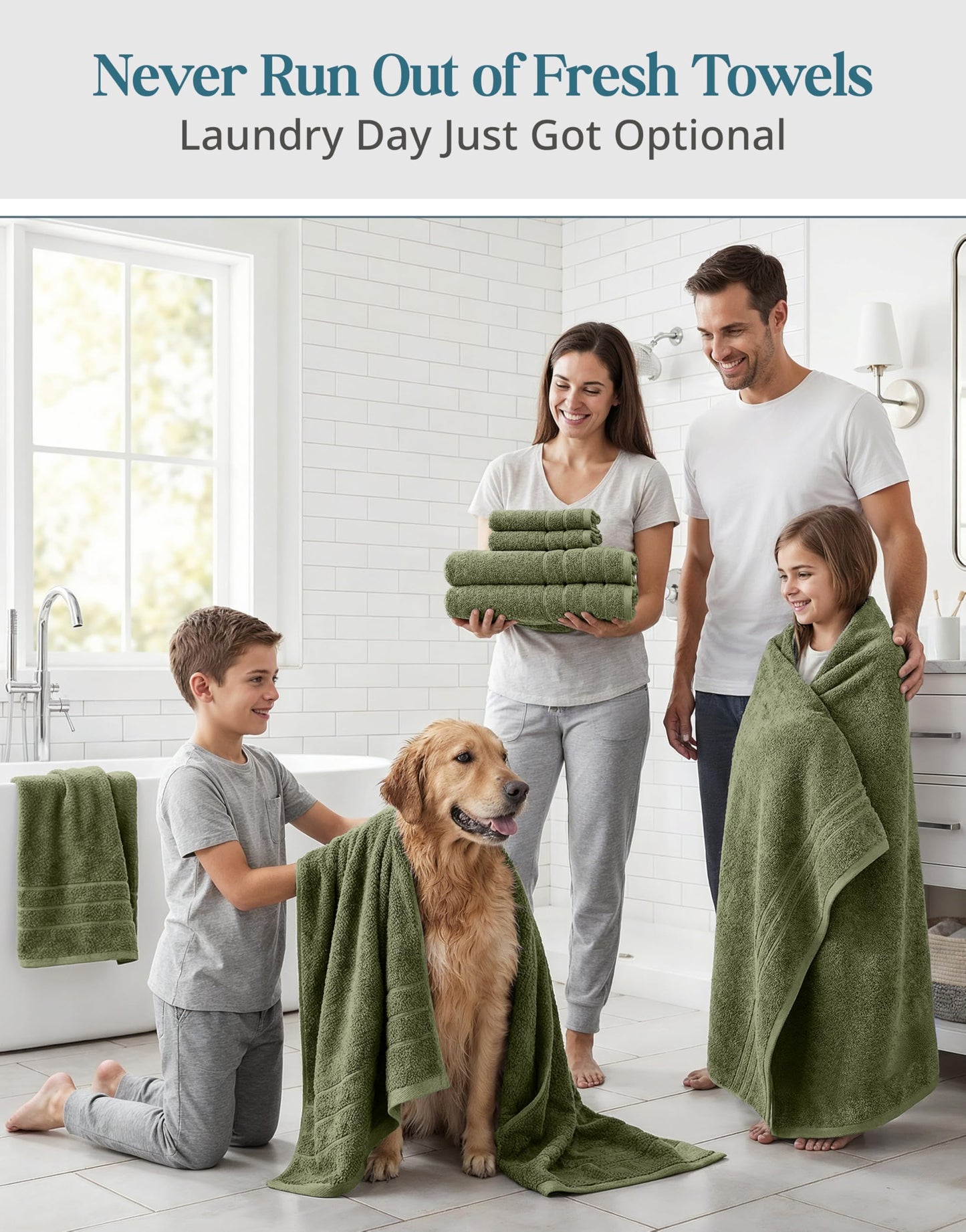 24-Piece Luxury Bathroom Towel Sets – 100% Cotton Bath Towel, 2 Bath Sheets, 2 Gym Towel, 2 Bath, 4 Fingertip, 6 Hand, 8 Washcloths, Highly Absorbent, Ideal for Spa, Hotel & Everyday Use – Oil Green