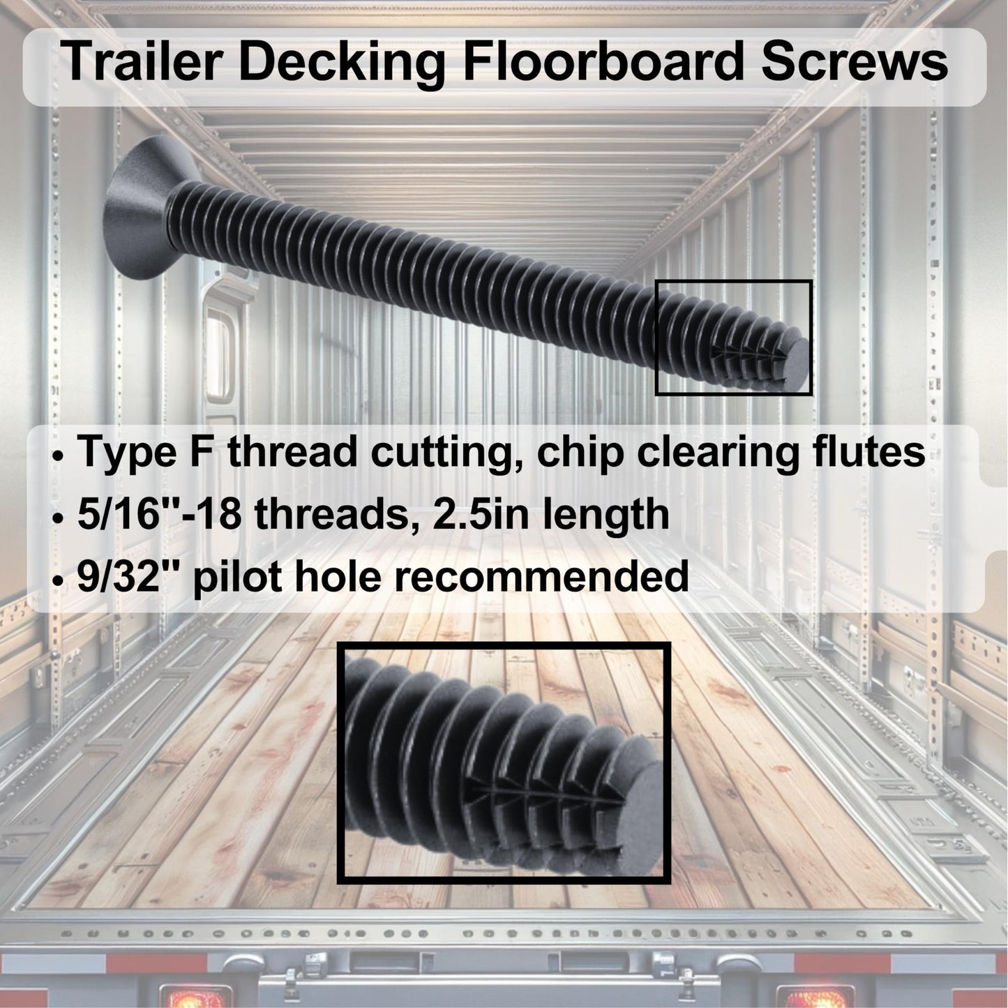 100pcs Trailer Deck Screws Self Tapping 2-1/2 in, 5/16-18 Thread, Flathead T40 Torx Wood to Metal Self Tapping Deck Screws for a Trailer