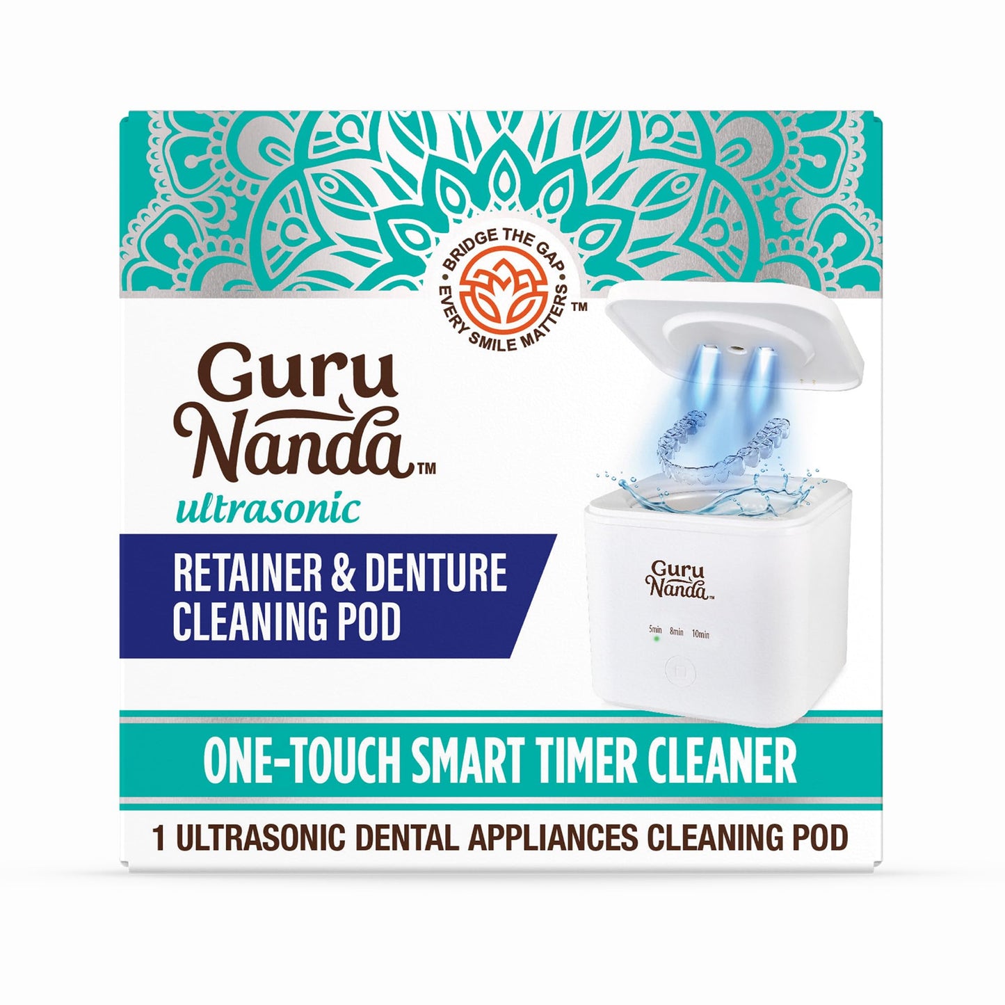GuruNanda Retainer & Denture Cleaning Pod – Ultrasonic 45kHz Cleaner, 3 Modes for Retainers, Dentures, Aligners, Brushes & Teeth Cushions