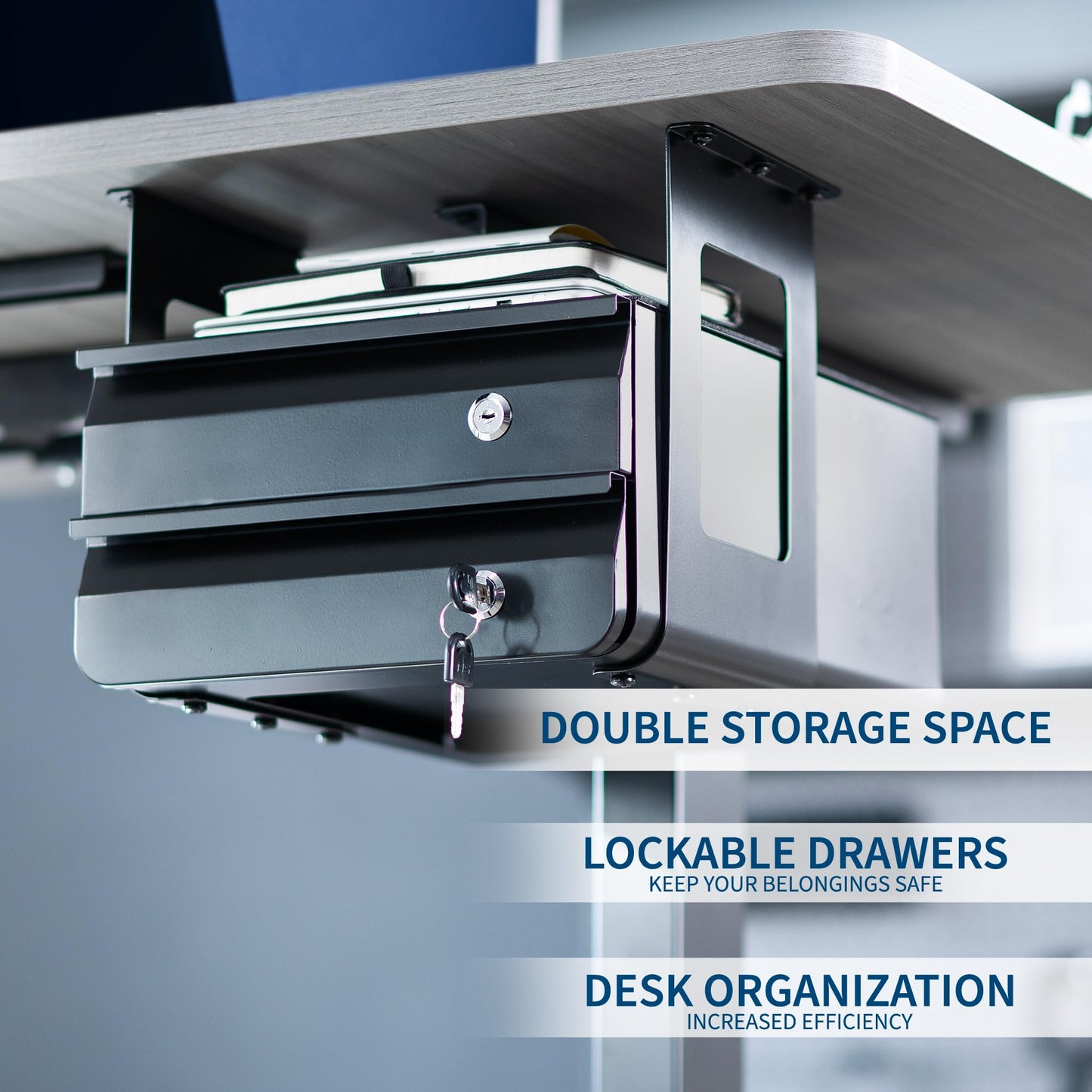VIVO 13 inch Under Desk Double Stacked Slide Out Drawers with Lock, Secure Home Office Storage Organizer, Black, DESK-AC03L-2B
